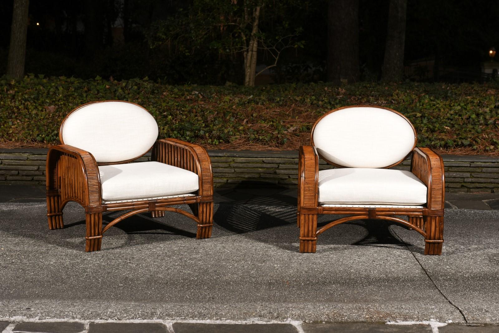 Organic Modern Striking Pair of Art Deco Influenced Club Chairs by Brown Jordan, circa 1980 For Sale
