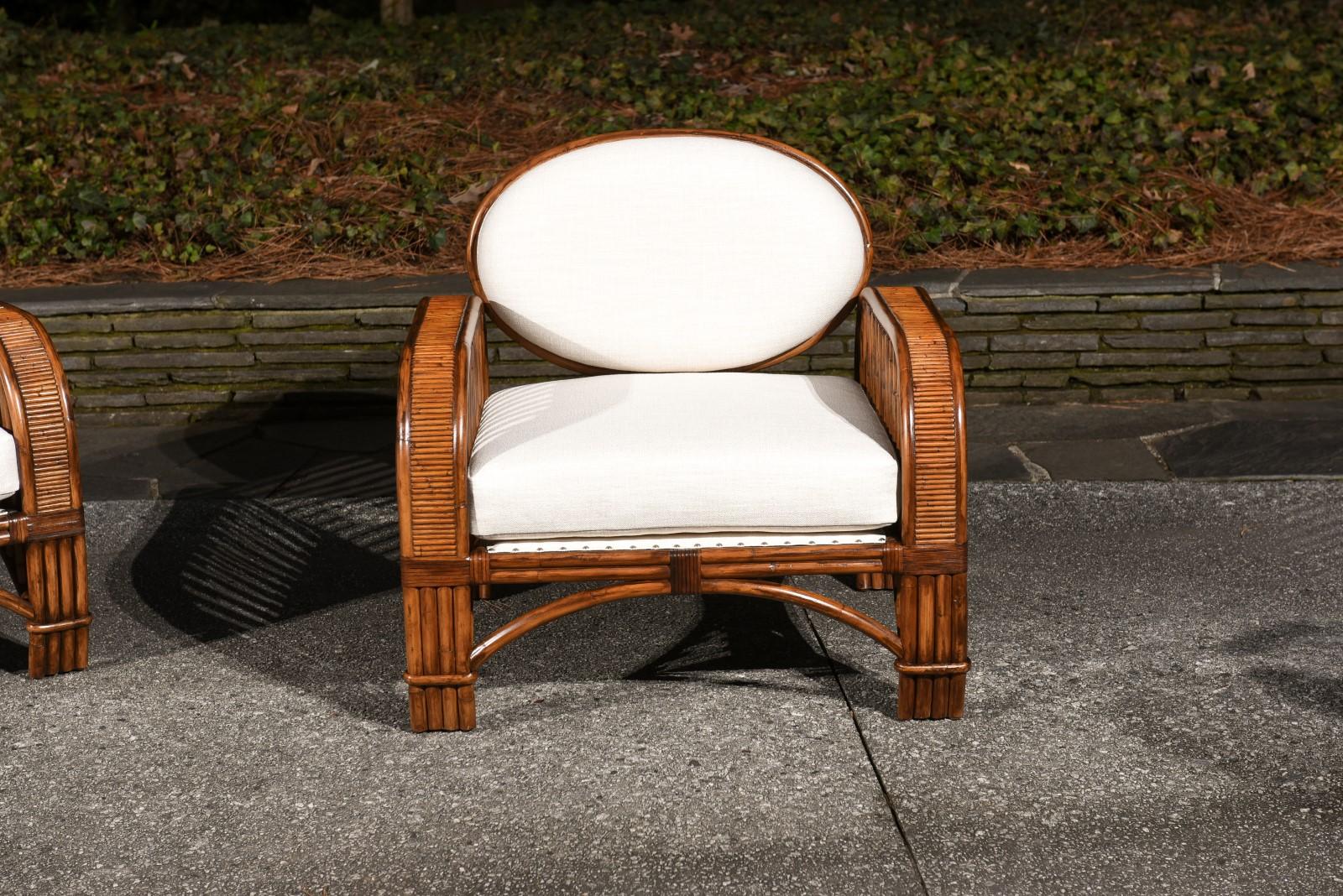 Striking Pair of Art Deco Influenced Club Chairs by Brown Jordan, circa 1980 In Excellent Condition For Sale In Atlanta, GA