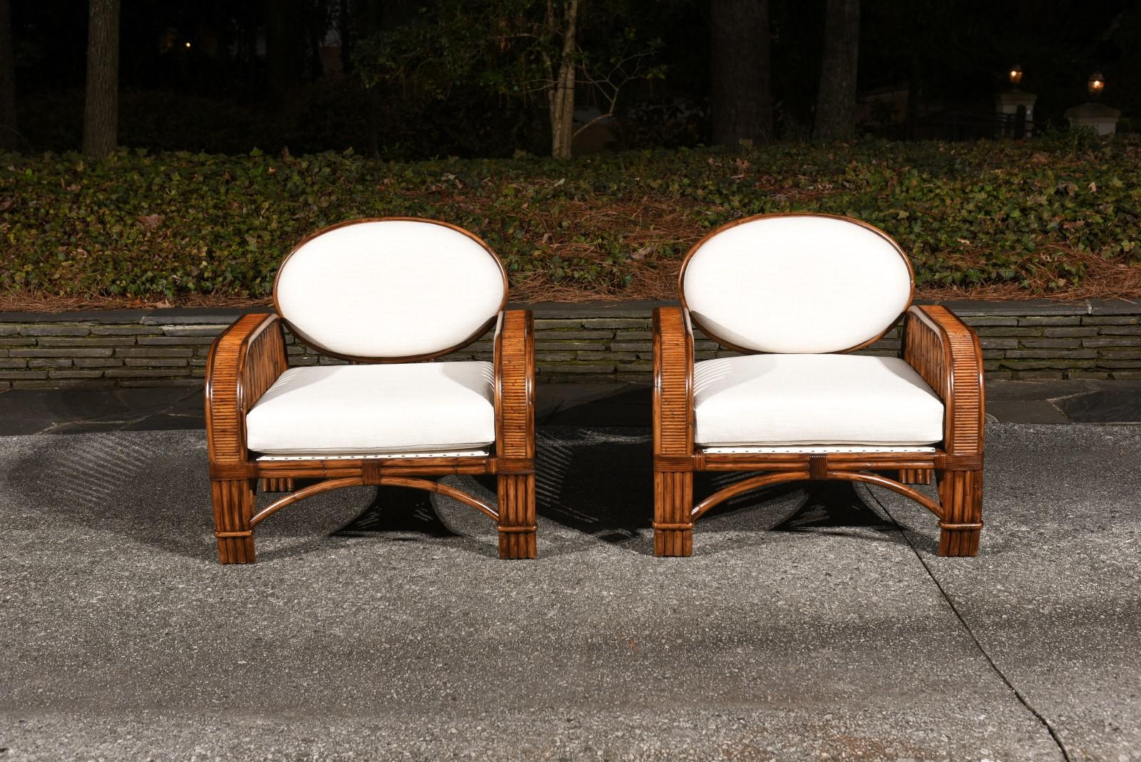 Late 20th Century Striking Pair of Art Deco Influenced Club Chairs by Brown Jordan, circa 1980 For Sale