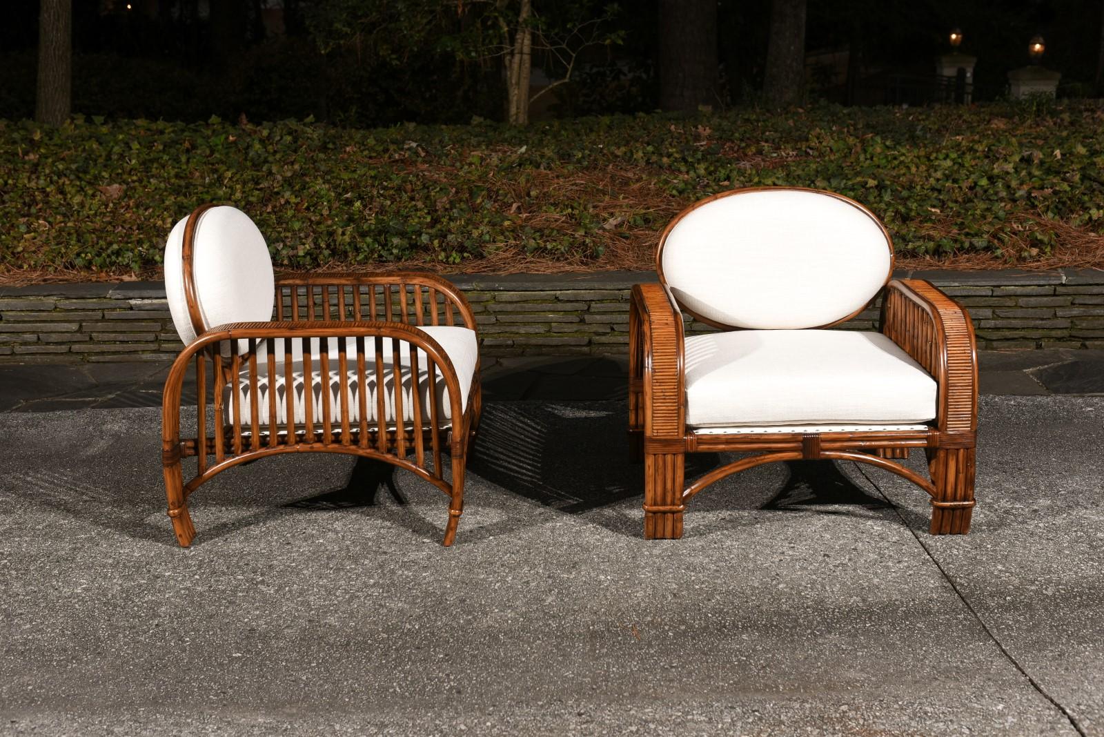 Leather Striking Pair of Art Deco Influenced Club Chairs by Brown Jordan, circa 1980 For Sale
