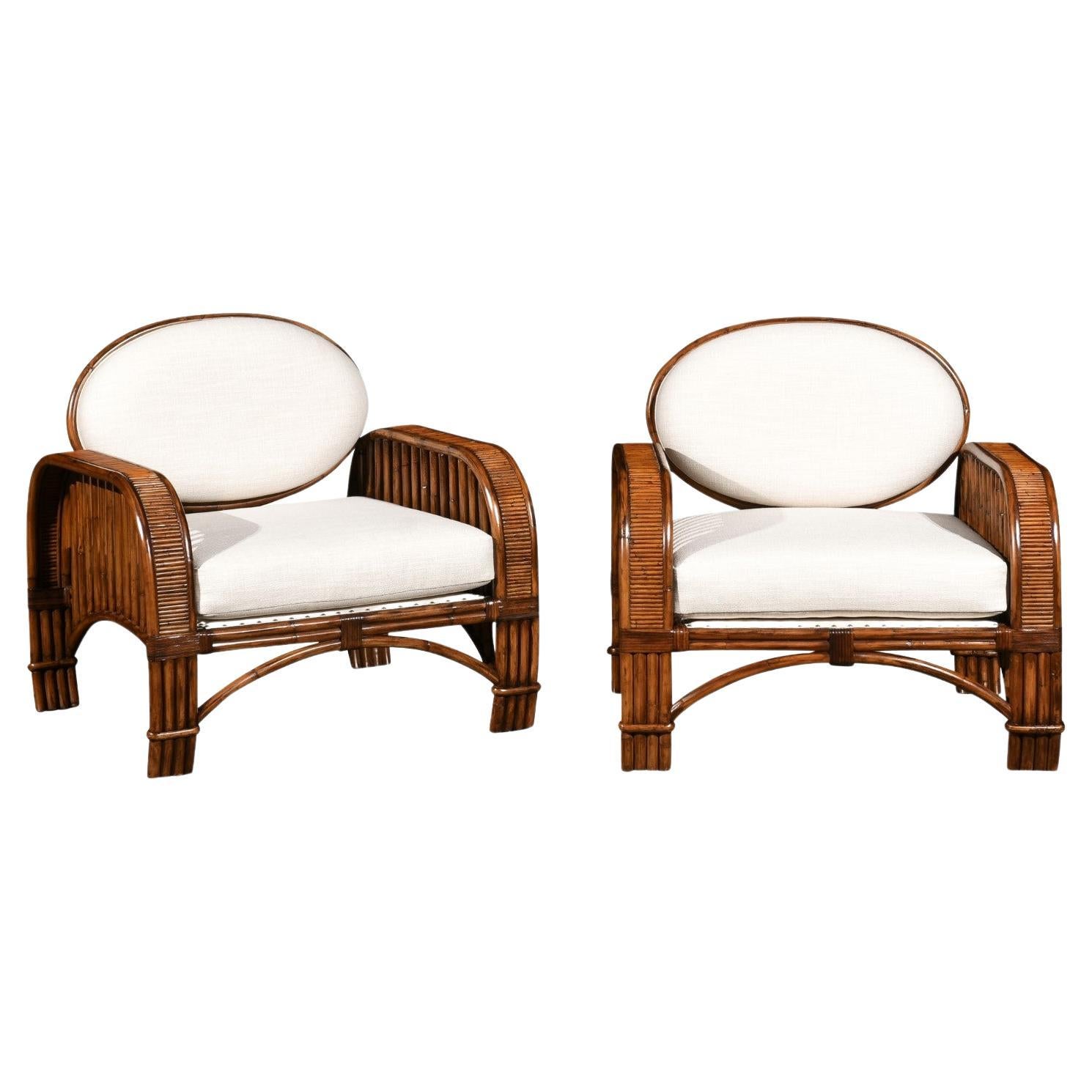 Striking Pair of Art Deco Influenced Club Chairs by Brown Jordan, circa 1980 For Sale