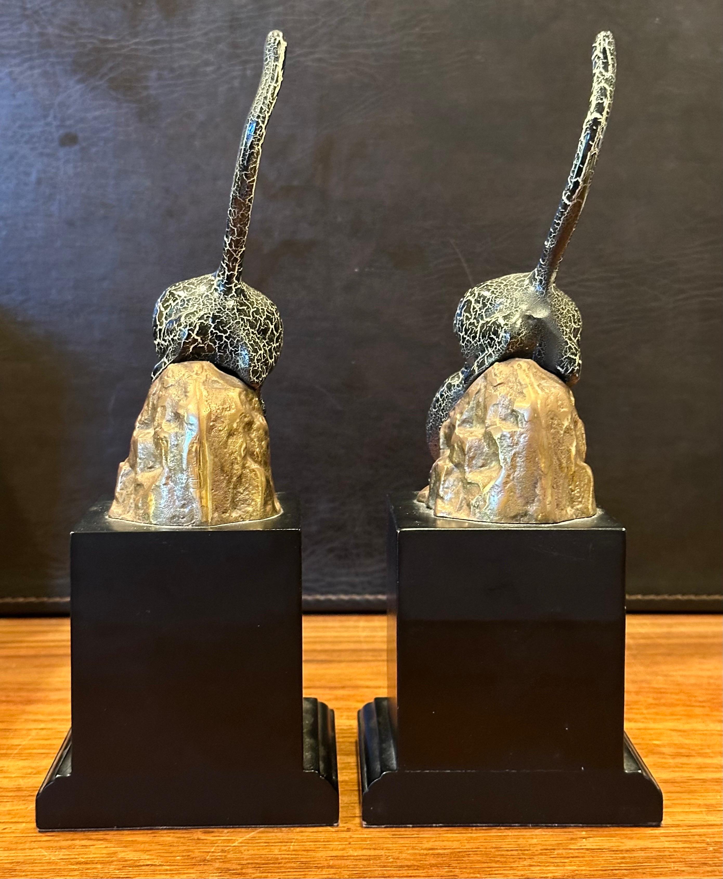 Striking Pair of Brass and Enamel Art Deco Style Jaguar Bookends 5