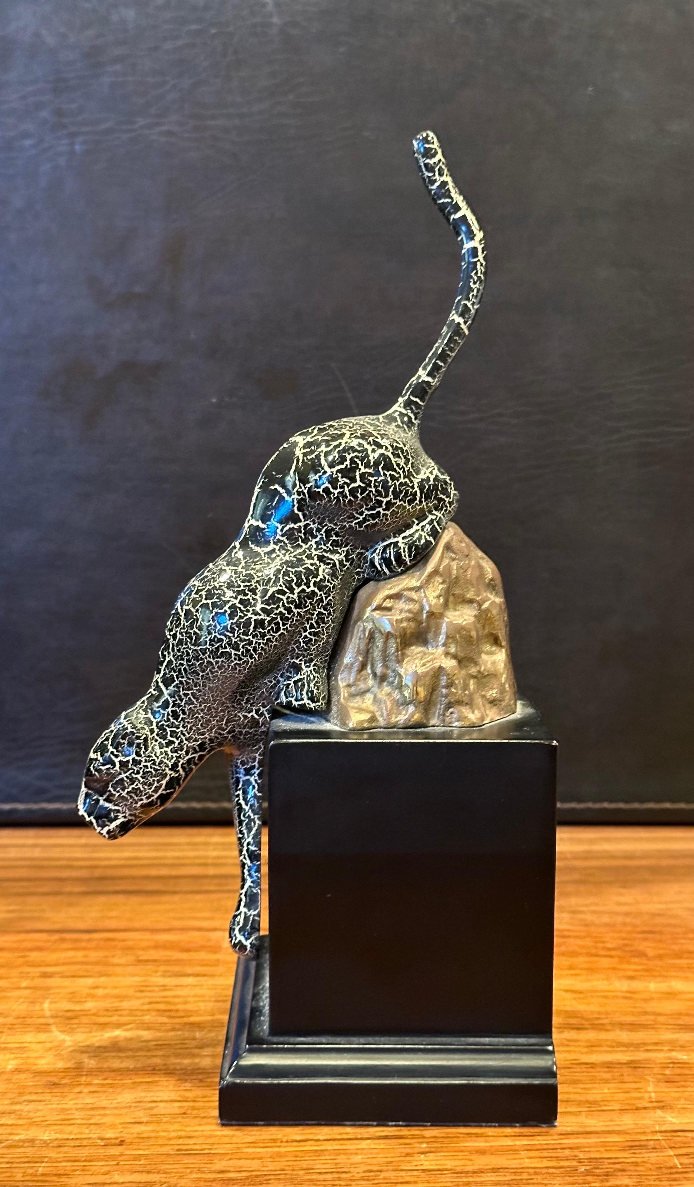 Striking Pair of Brass and Enamel Art Deco Style Jaguar Bookends 6
