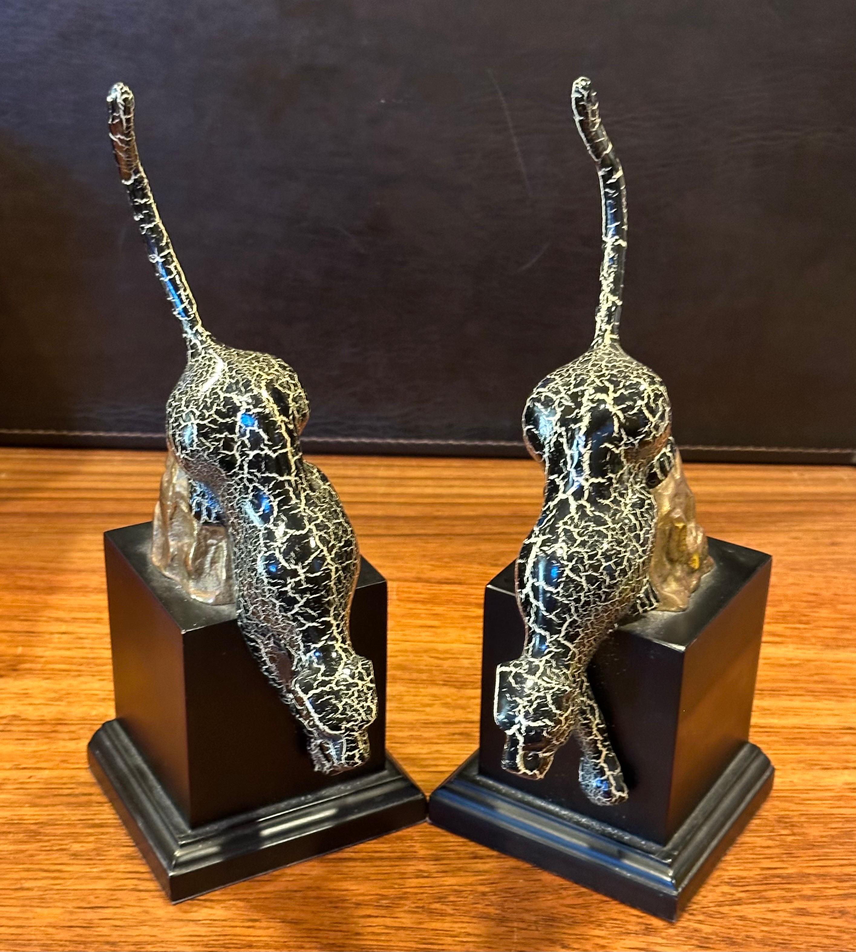 Striking Pair of Brass and Enamel Art Deco Style Jaguar Bookends 9