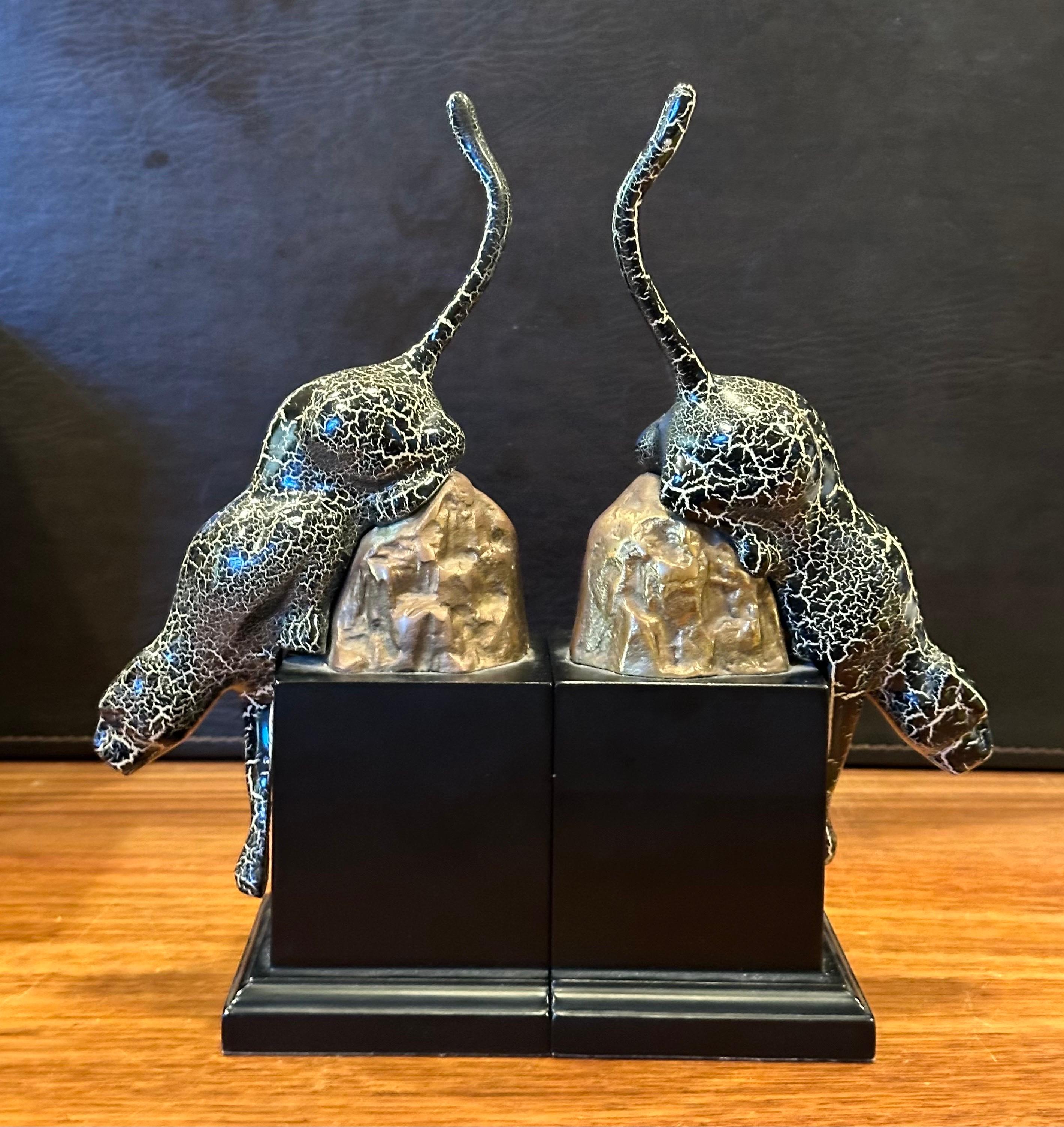 Striking Pair of Brass and Enamel Art Deco Style Jaguar Bookends 10