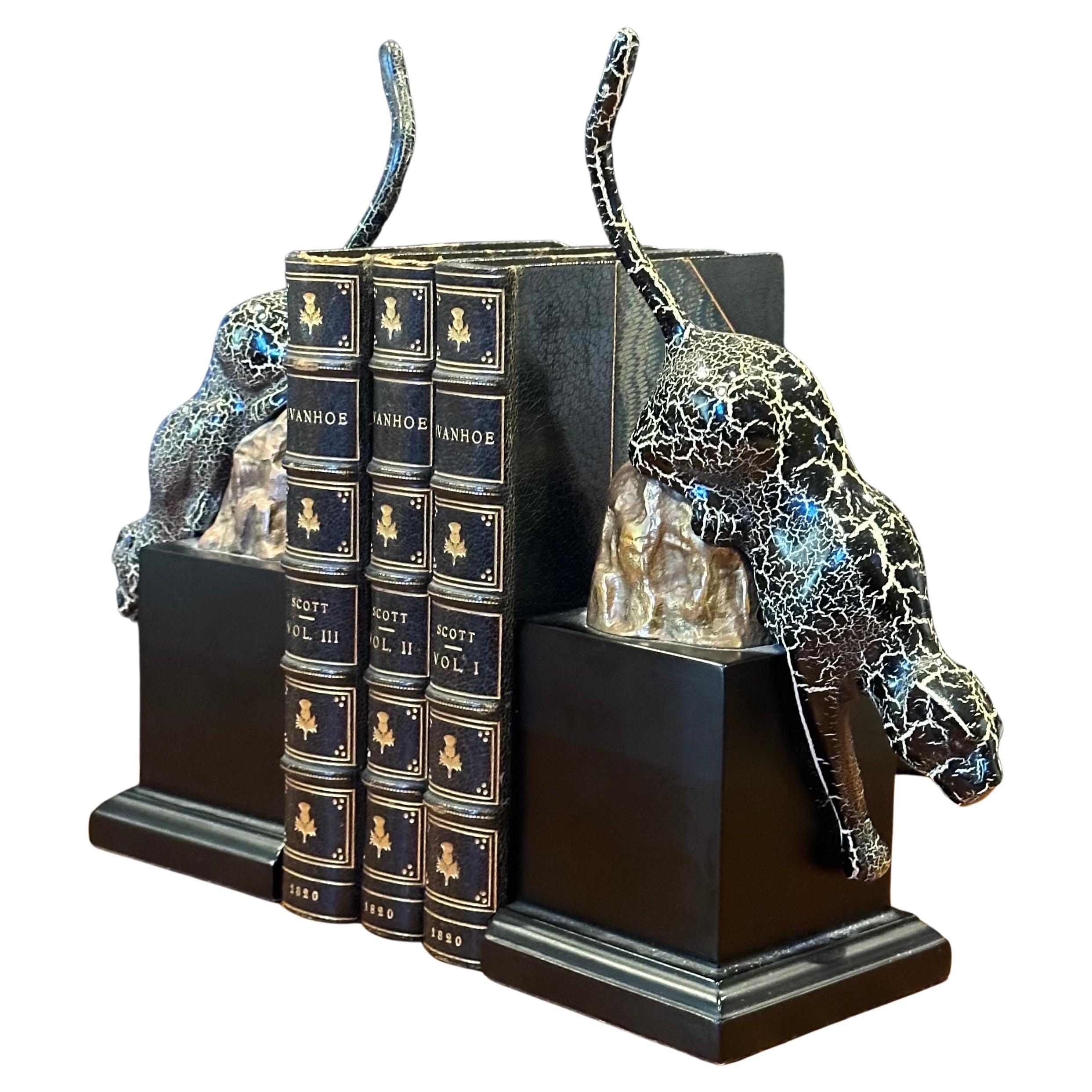 20th Century Striking Pair of Brass and Enamel Art Deco Style Jaguar Bookends