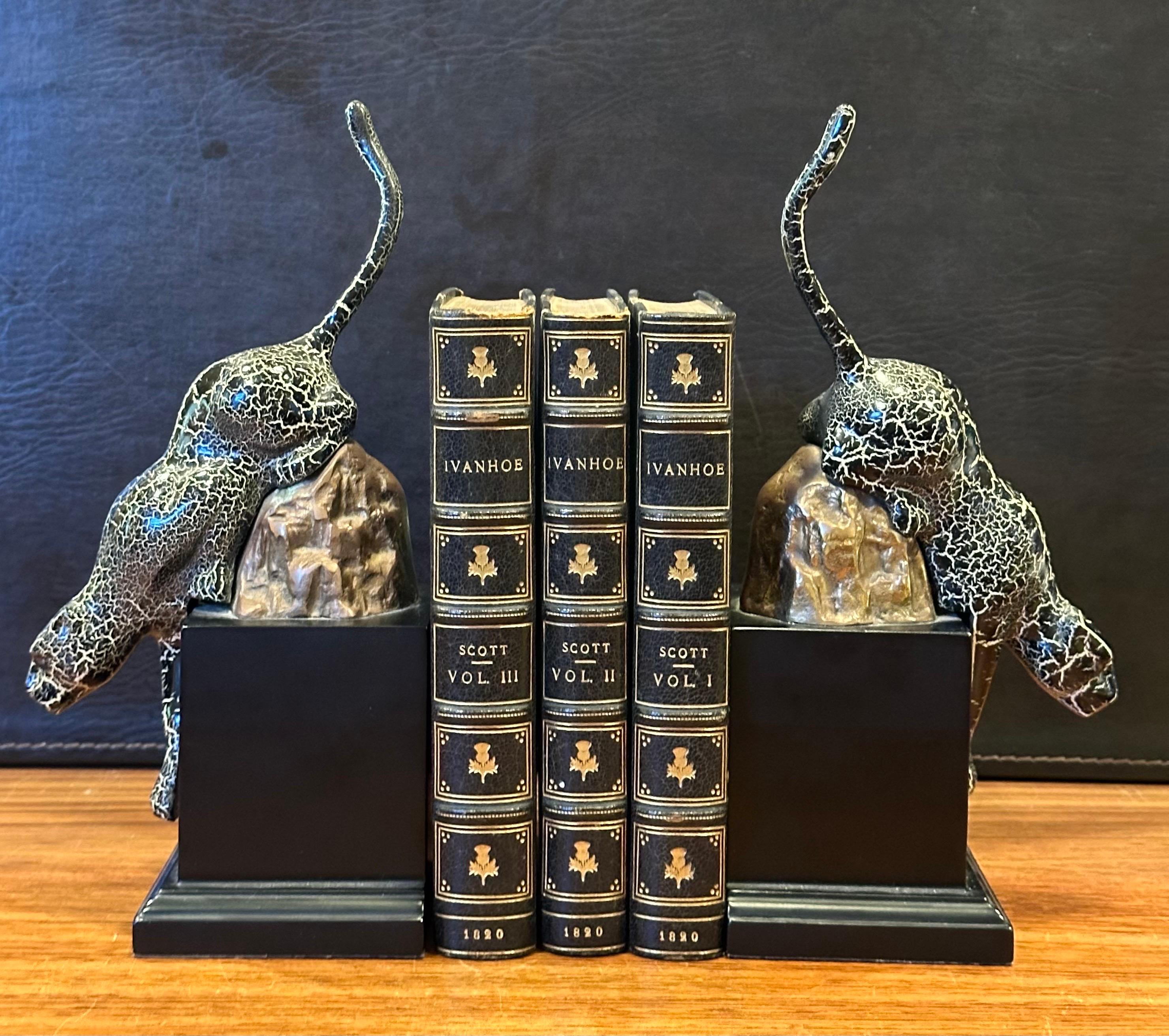 Striking Pair of Brass and Enamel Art Deco Style Jaguar Bookends 2