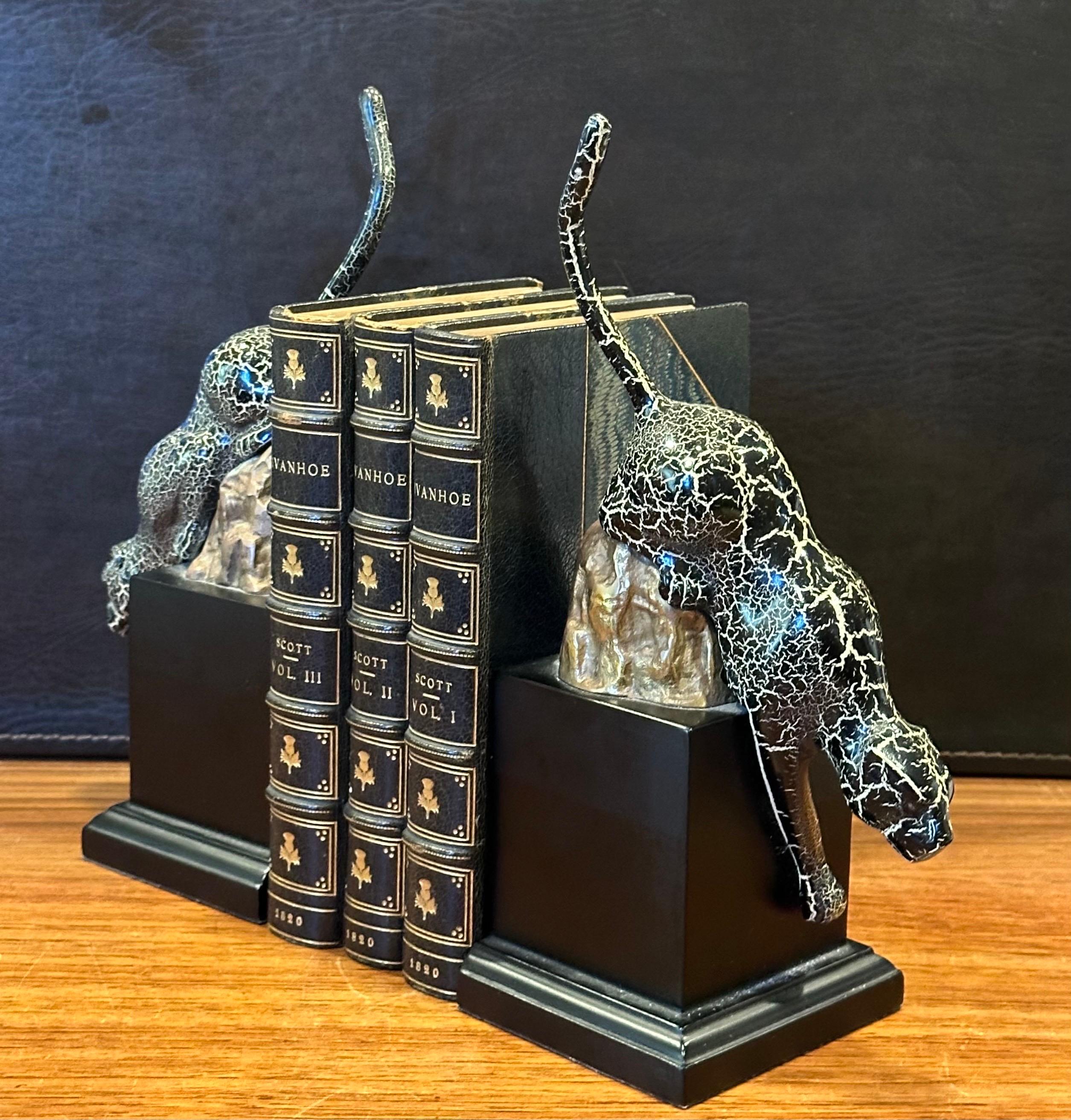 Striking Pair of Brass and Enamel Art Deco Style Jaguar Bookends 3
