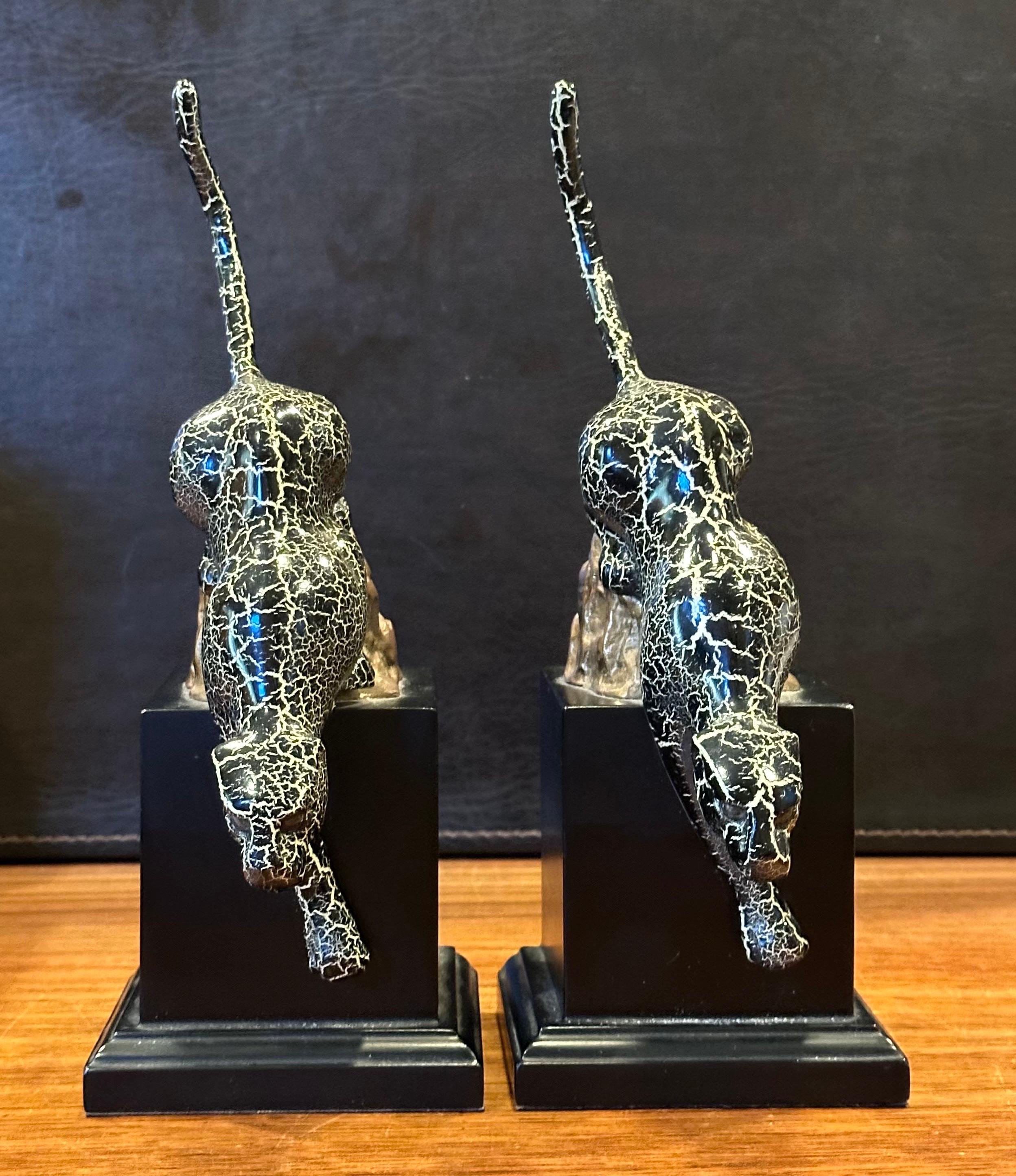 Striking Pair of Brass and Enamel Art Deco Style Jaguar Bookends 4
