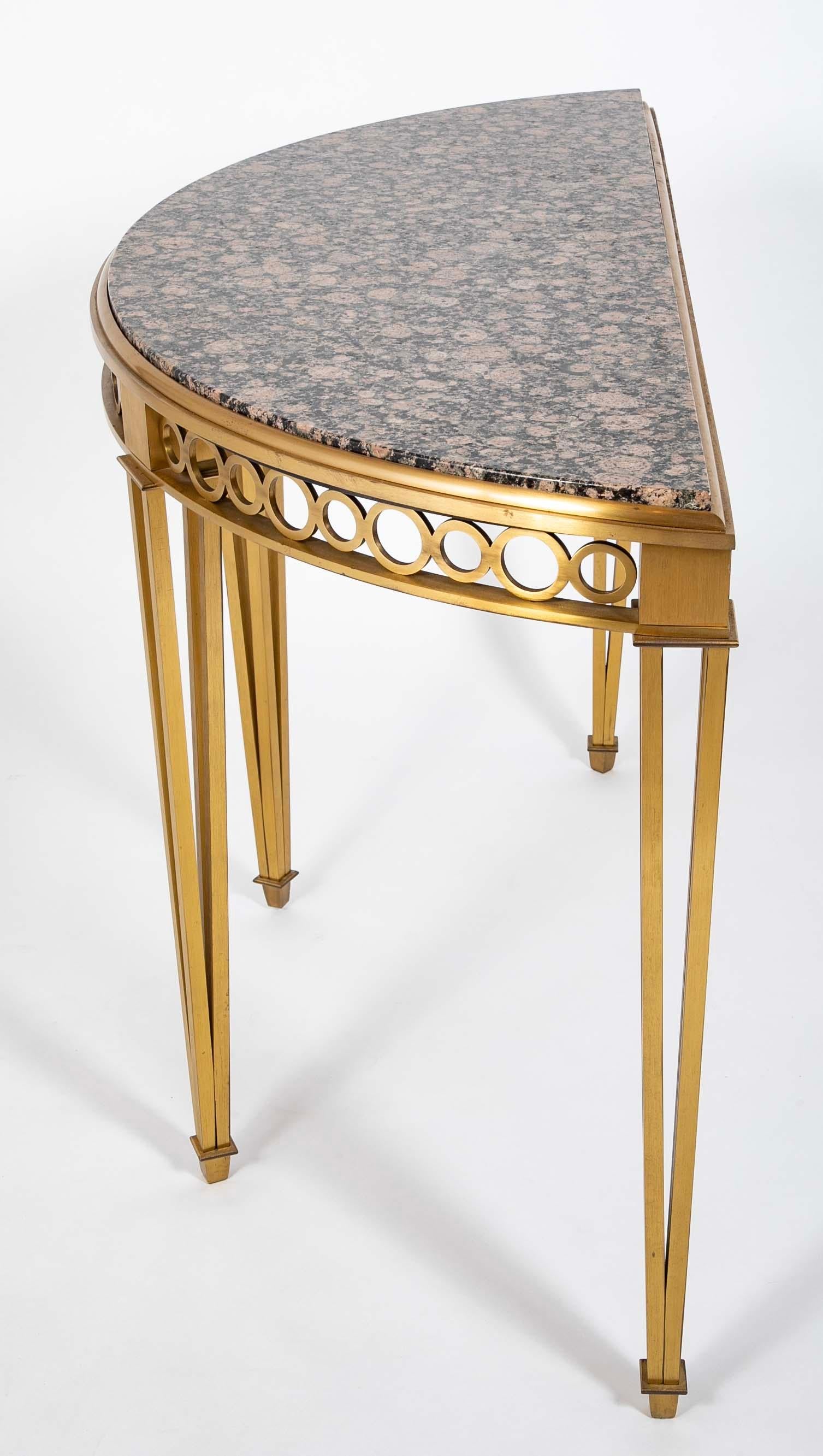 Striking Pair of Bronze Consoles with Fossilized Marble Tops For Sale 6