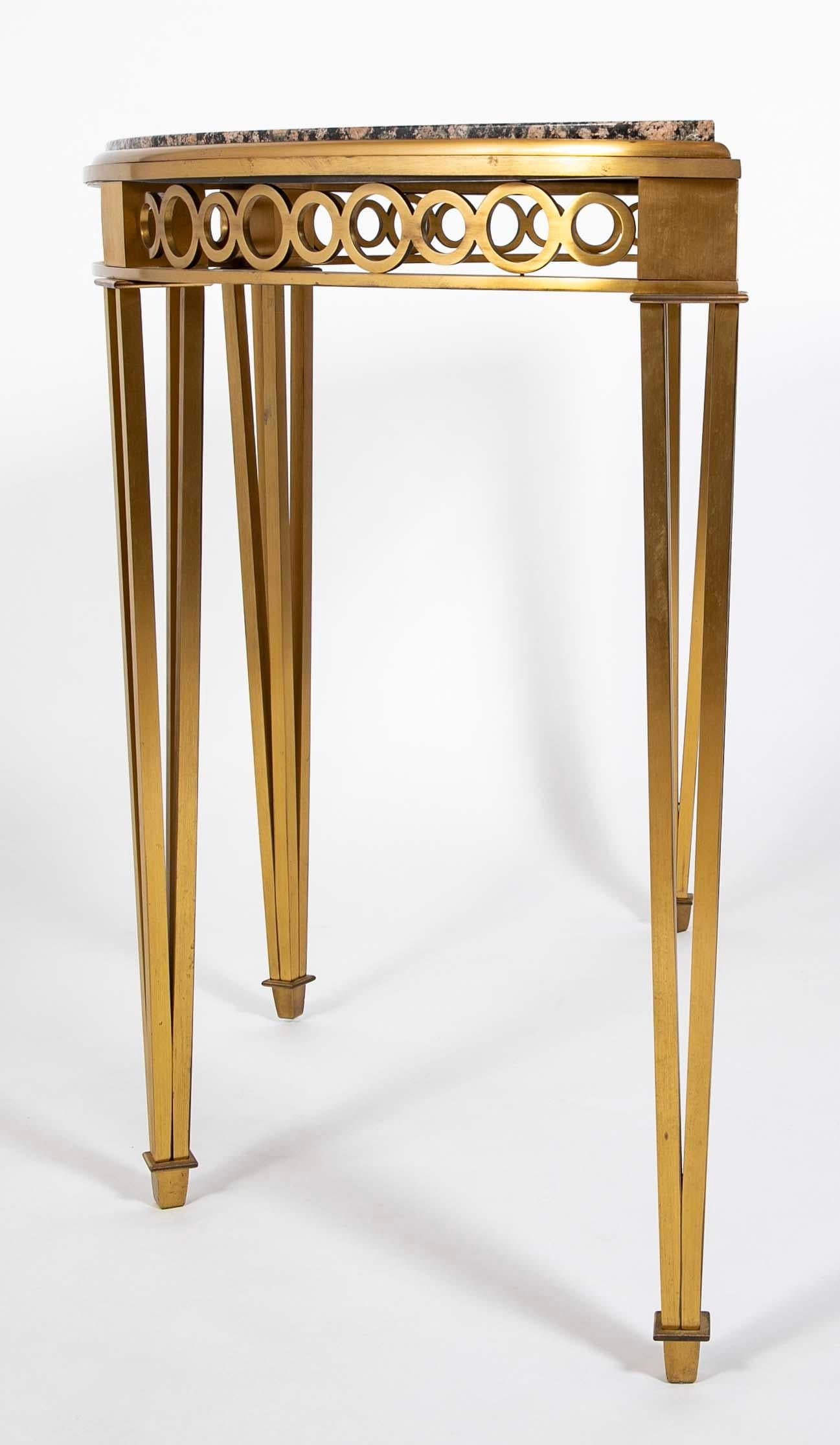 Striking Pair of Bronze Consoles with Fossilized Marble Tops For Sale 7