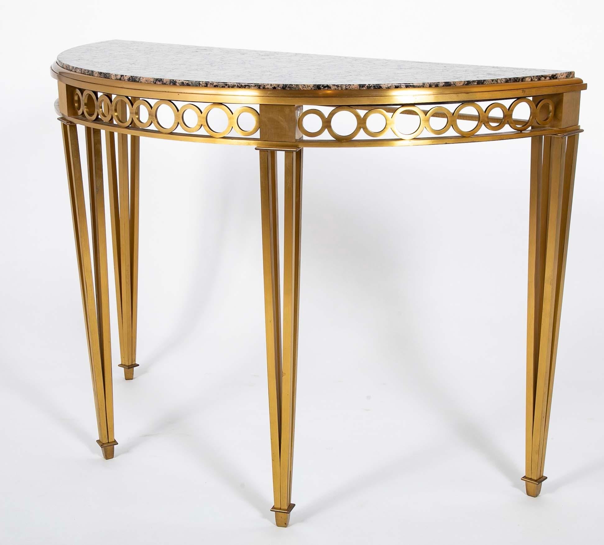 20th Century Striking Pair of Bronze Consoles with Fossilized Marble Tops For Sale