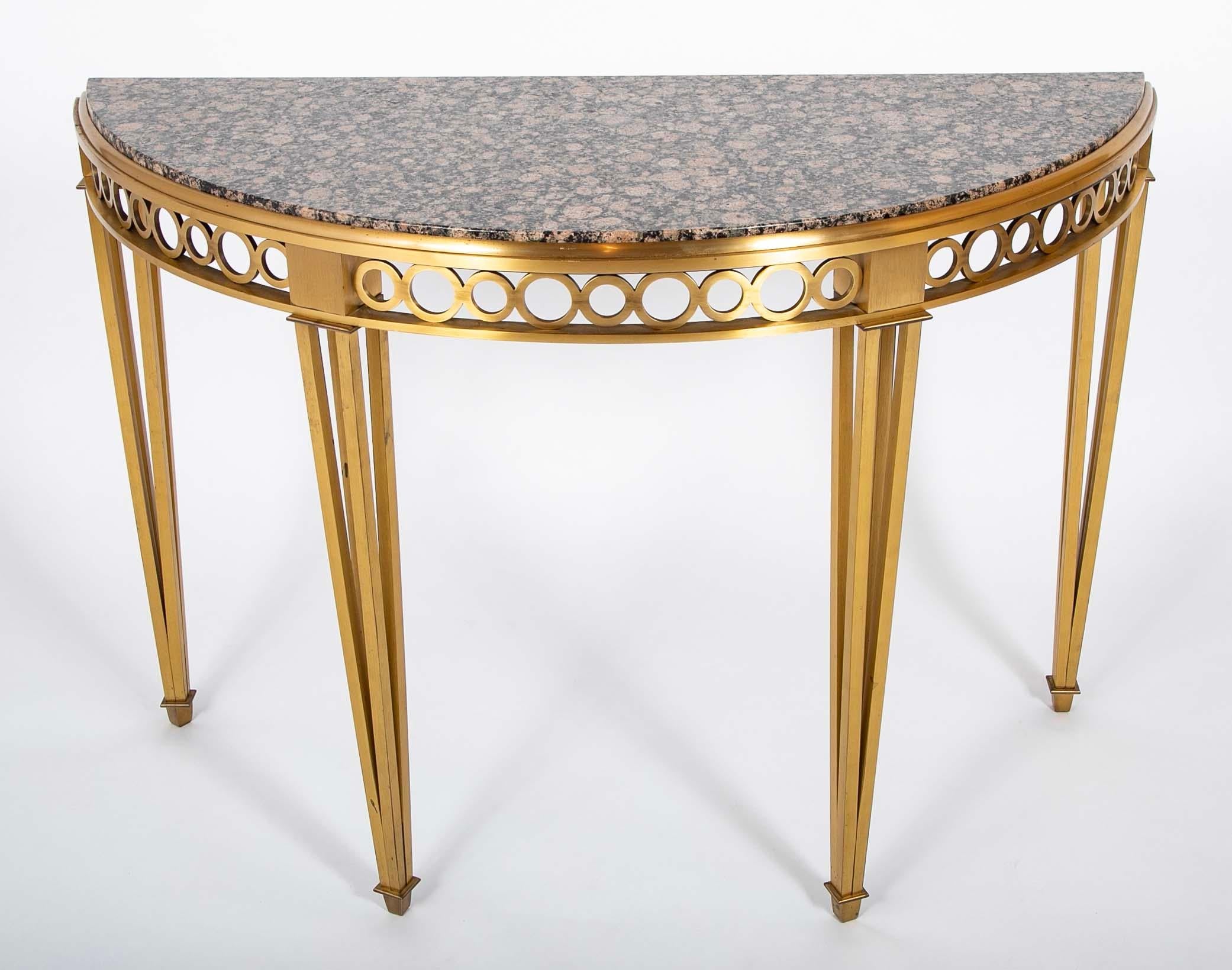 Striking Pair of Bronze Consoles with Fossilized Marble Tops For Sale 2