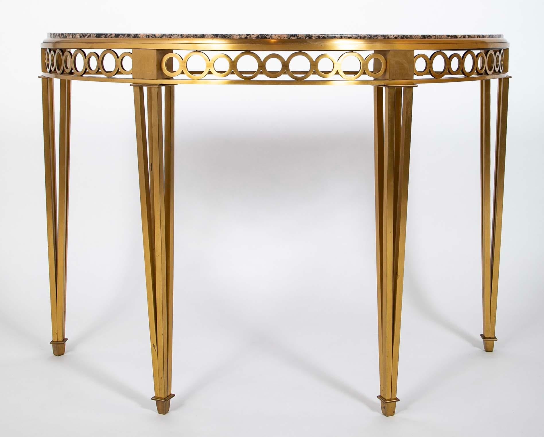 Striking Pair of Bronze Consoles with Fossilized Marble Tops For Sale 3