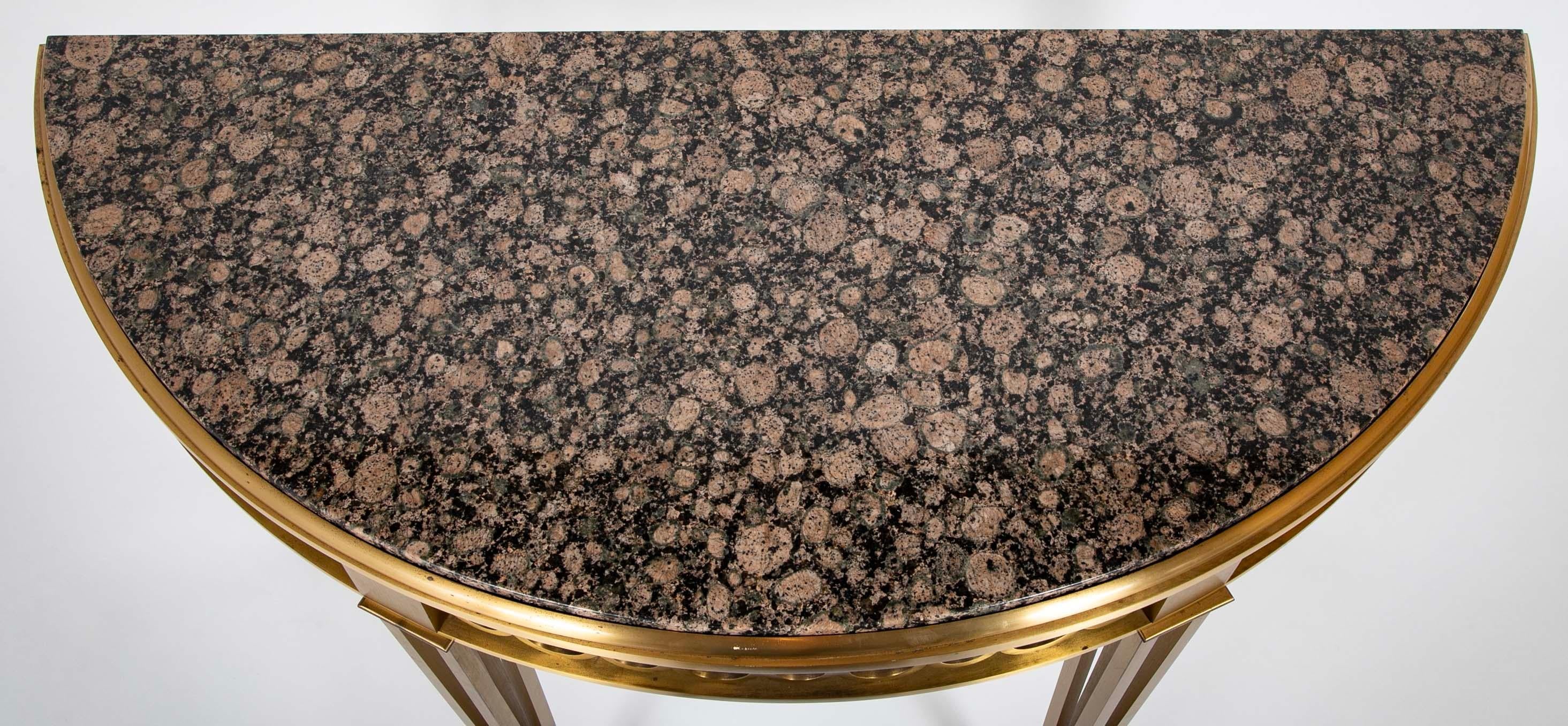 Striking Pair of Bronze Consoles with Fossilized Marble Tops For Sale 5