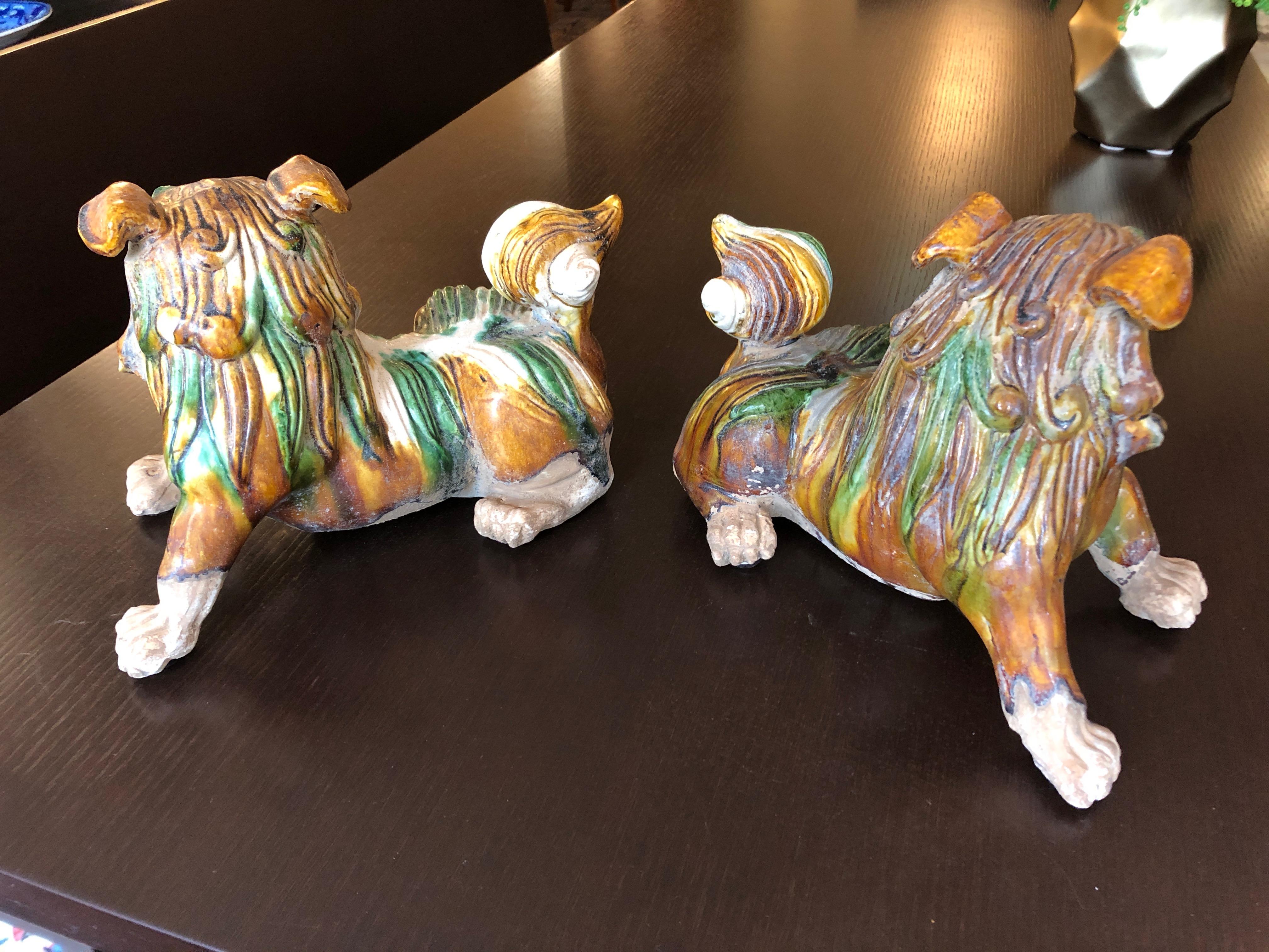 Striking Pair of Ceramic Chinese Foo Dogs Sculptures 3
