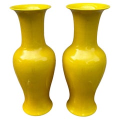 Striking Pair of Chinese Vases in Saffron Yellow