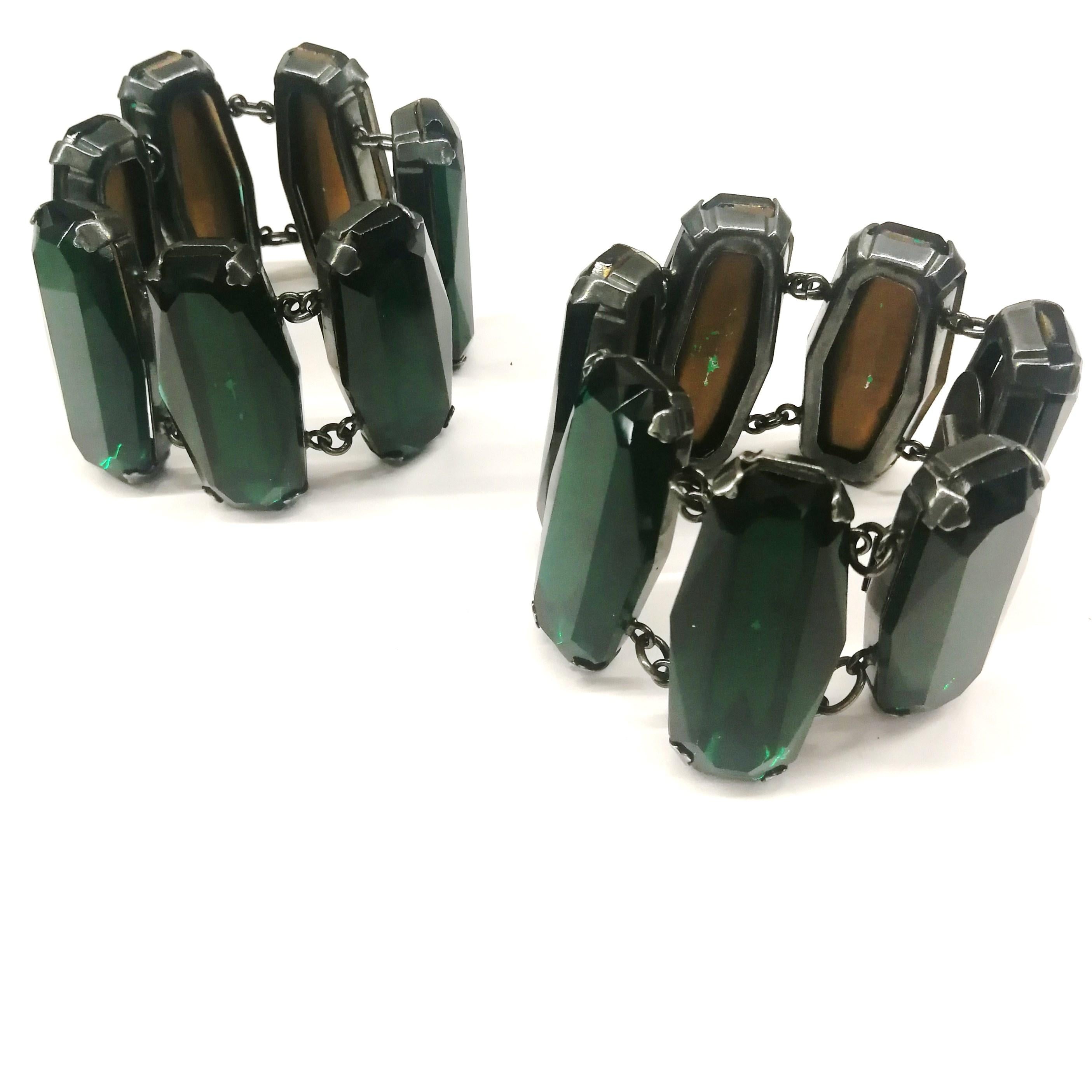 Women's Striking pair of emerald paste bracelets, Yves Saint Laurent, 1980s