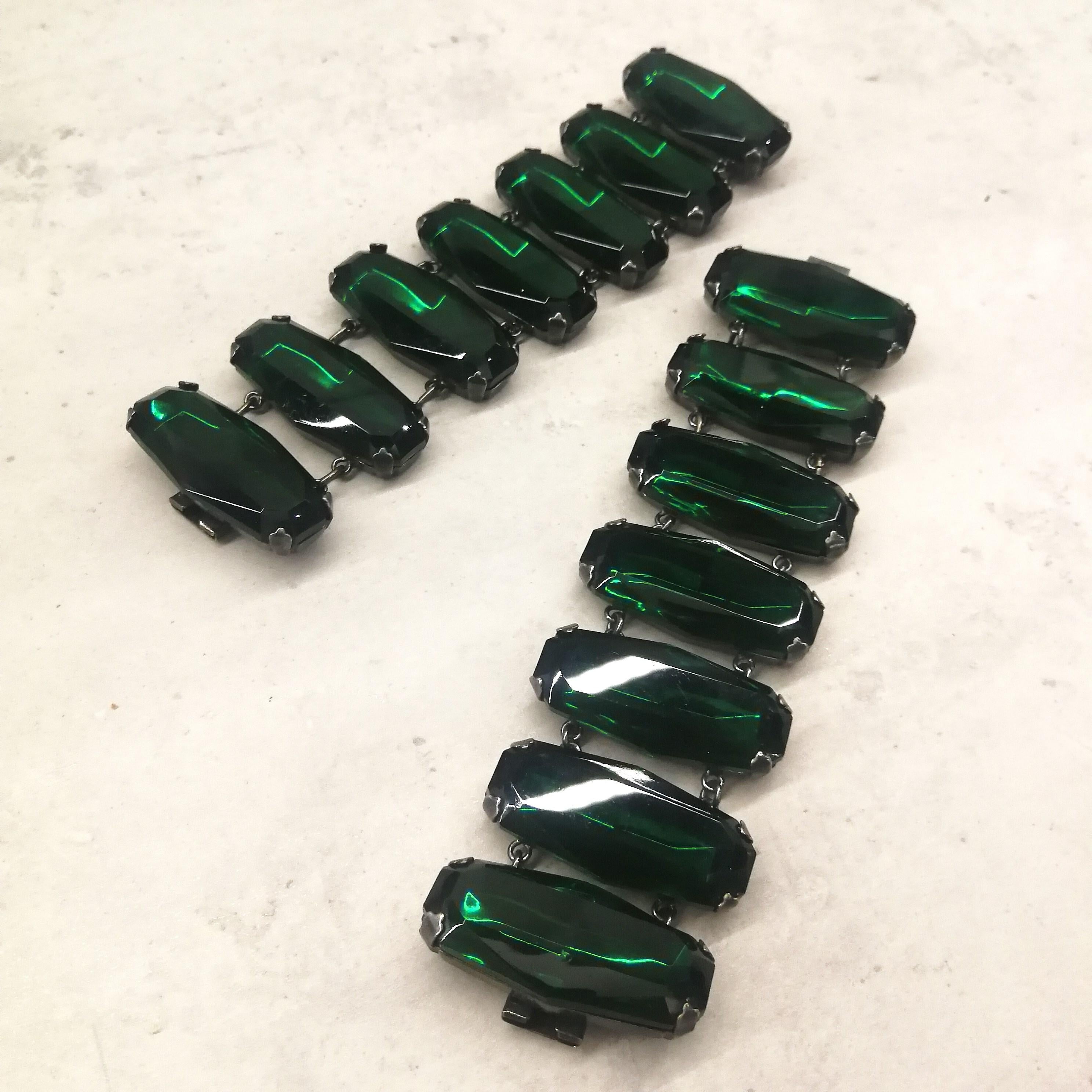 Striking pair of emerald paste bracelets, Yves Saint Laurent, 1980s 2