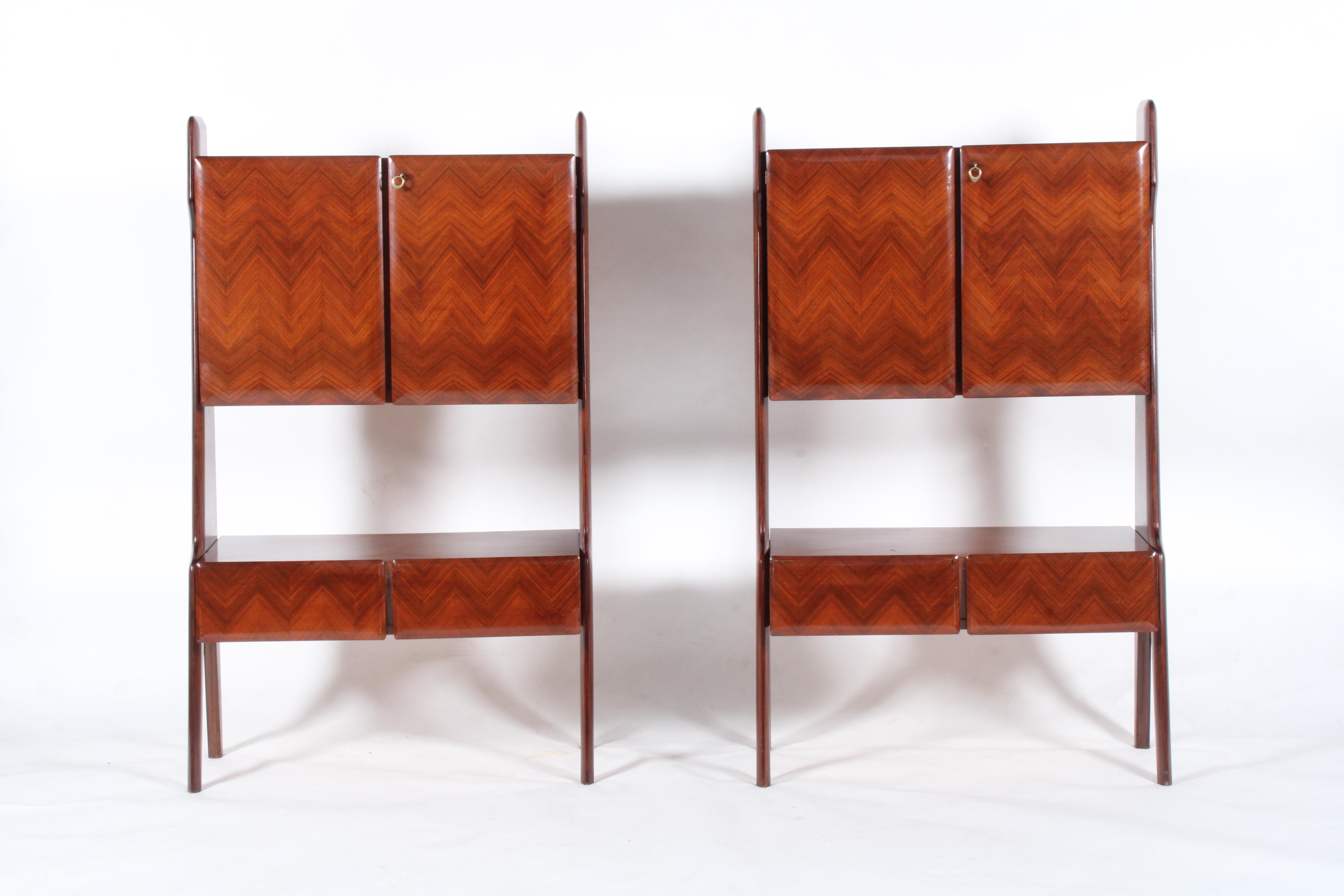 Hand-Crafted Striking Pair Of Free Standing Mid Century Italian Storage Cabinets For Sale