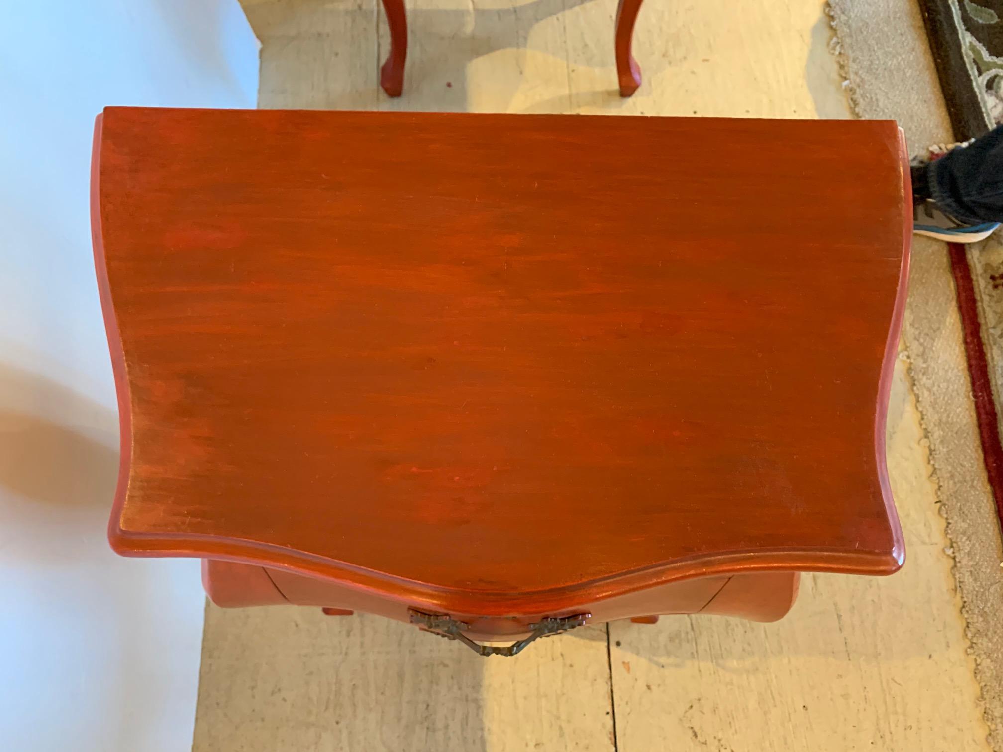 Louis XVI Striking Pair of French Style Pumpkin Orange Bombay Nightstands