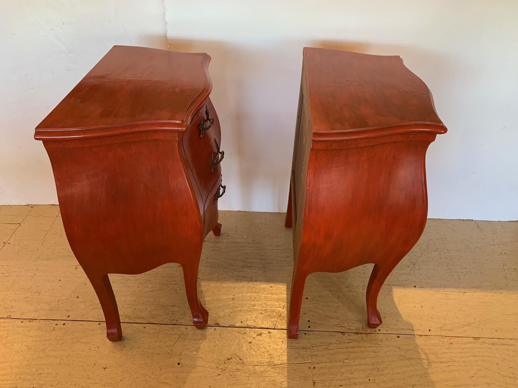 Striking Pair of French Style Pumpkin Orange Bombay Nightstands In Good Condition In Hopewell, NJ