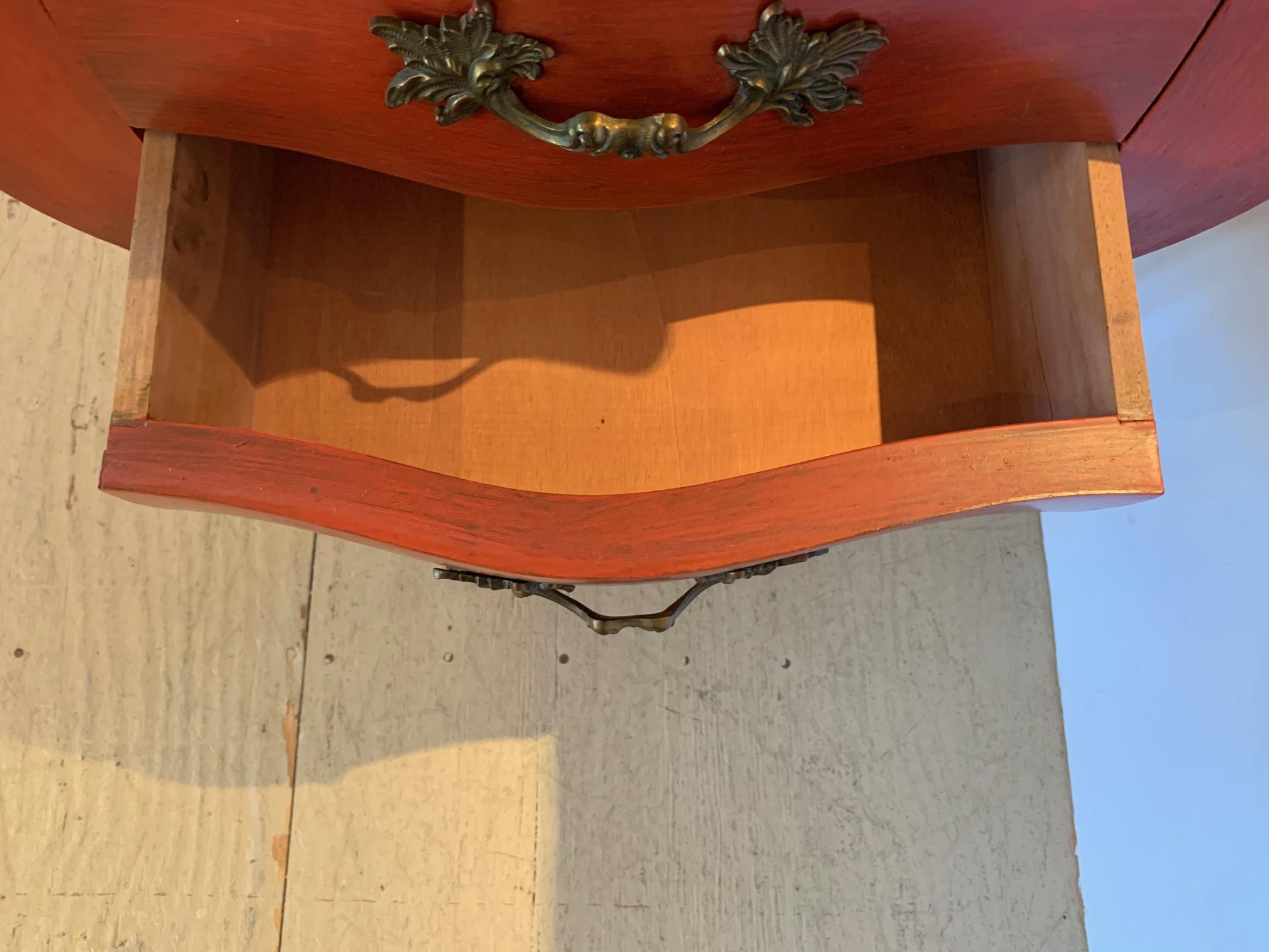 Mid-20th Century Striking Pair of French Style Pumpkin Orange Bombay Nightstands