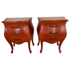 Striking Pair of French Style Pumpkin Orange Bombay Nightstands