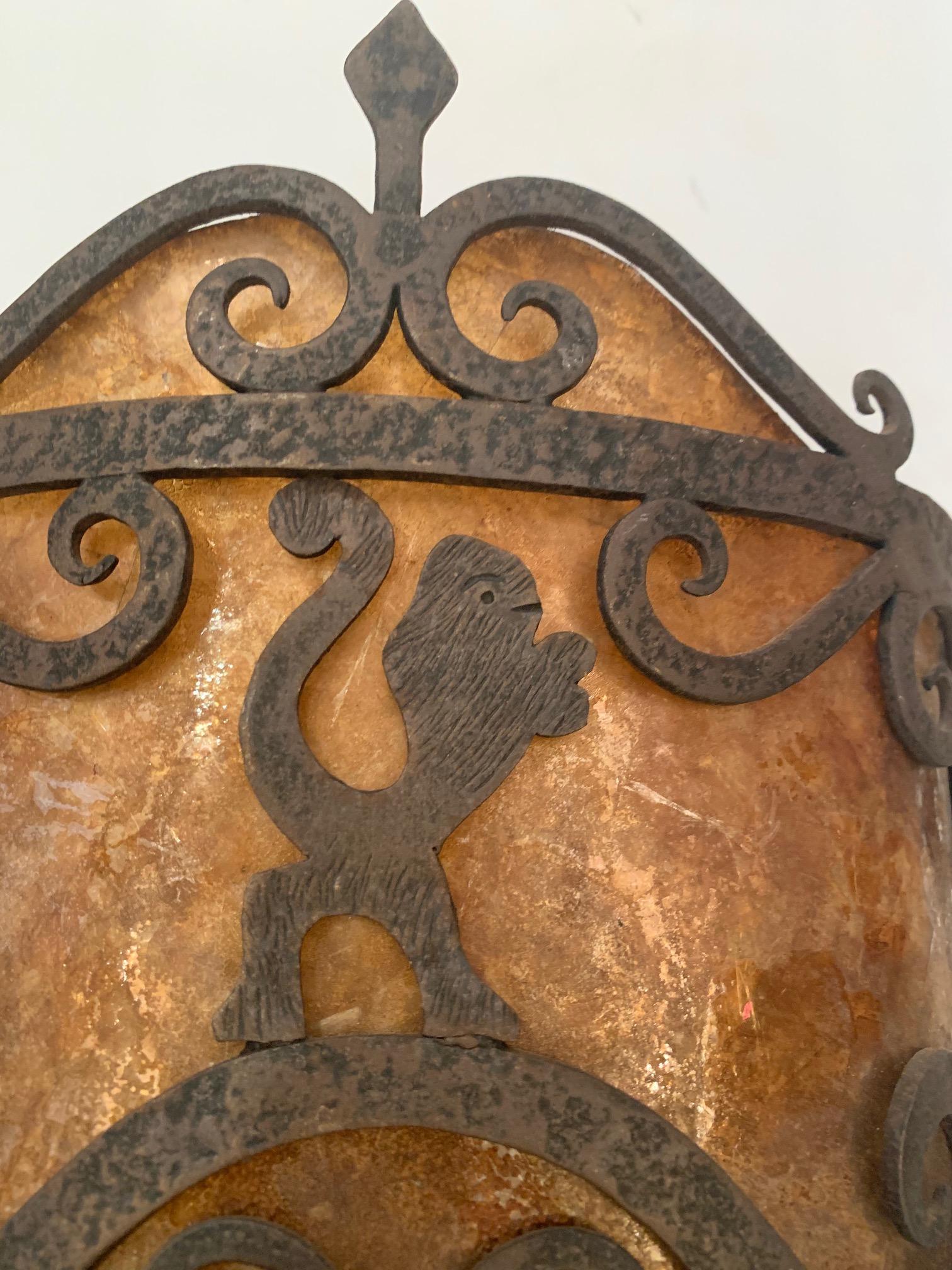Striking Pair of Gothic Style Iron and Mica Wall Sconces 2