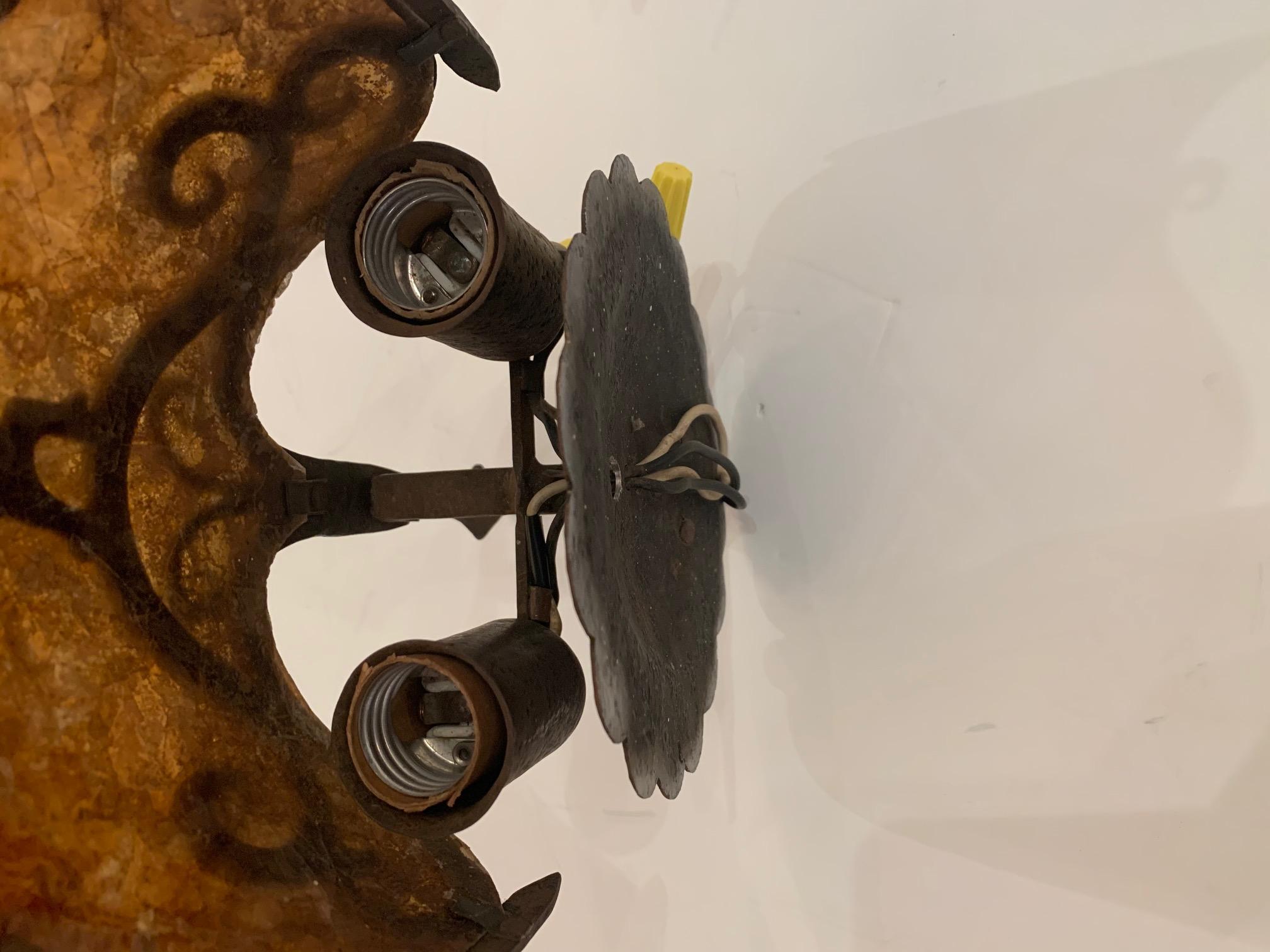Striking Pair of Gothic Style Iron and Mica Wall Sconces 3