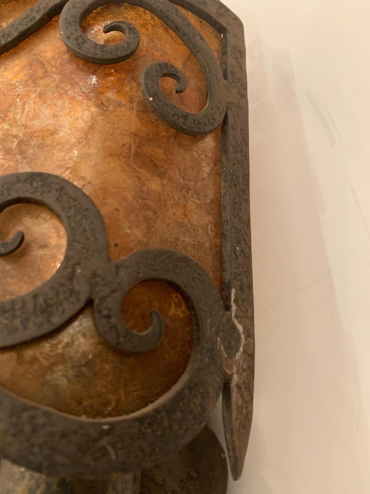 Striking Pair of Gothic Style Iron and Mica Wall Sconces In Good Condition In Hopewell, NJ