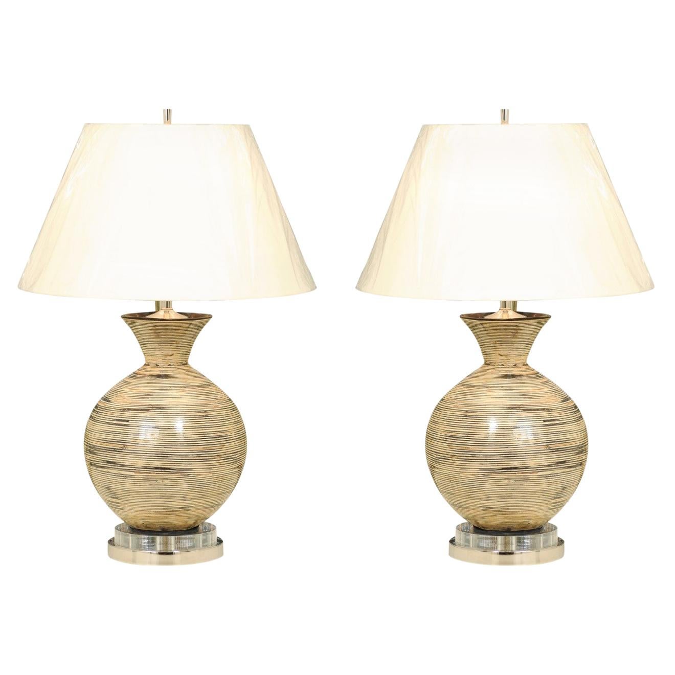 Striking Pair of Hand-Made Bamboo Vessels, circa 1990, as New Custom Lamps For Sale