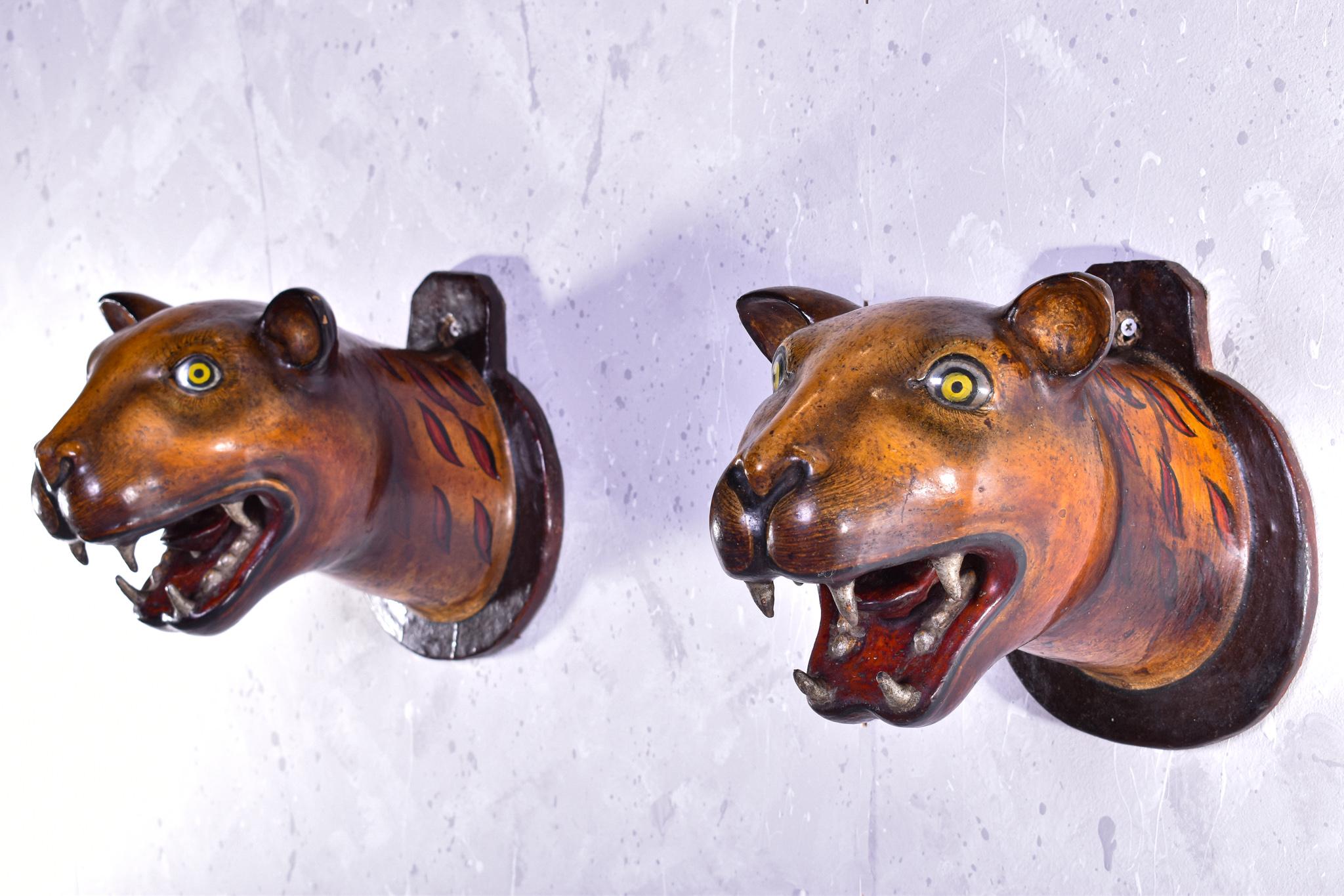 Striking Pair of Hand Painted Leopard Heads 3
