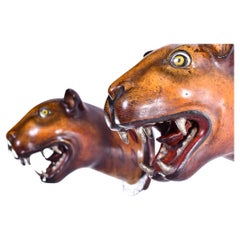 Striking Pair of Hand Painted Leopard Heads