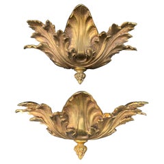 Striking Pair of Hollywood Regency GILT Bronze Acanthus Leaf Wall Sconces