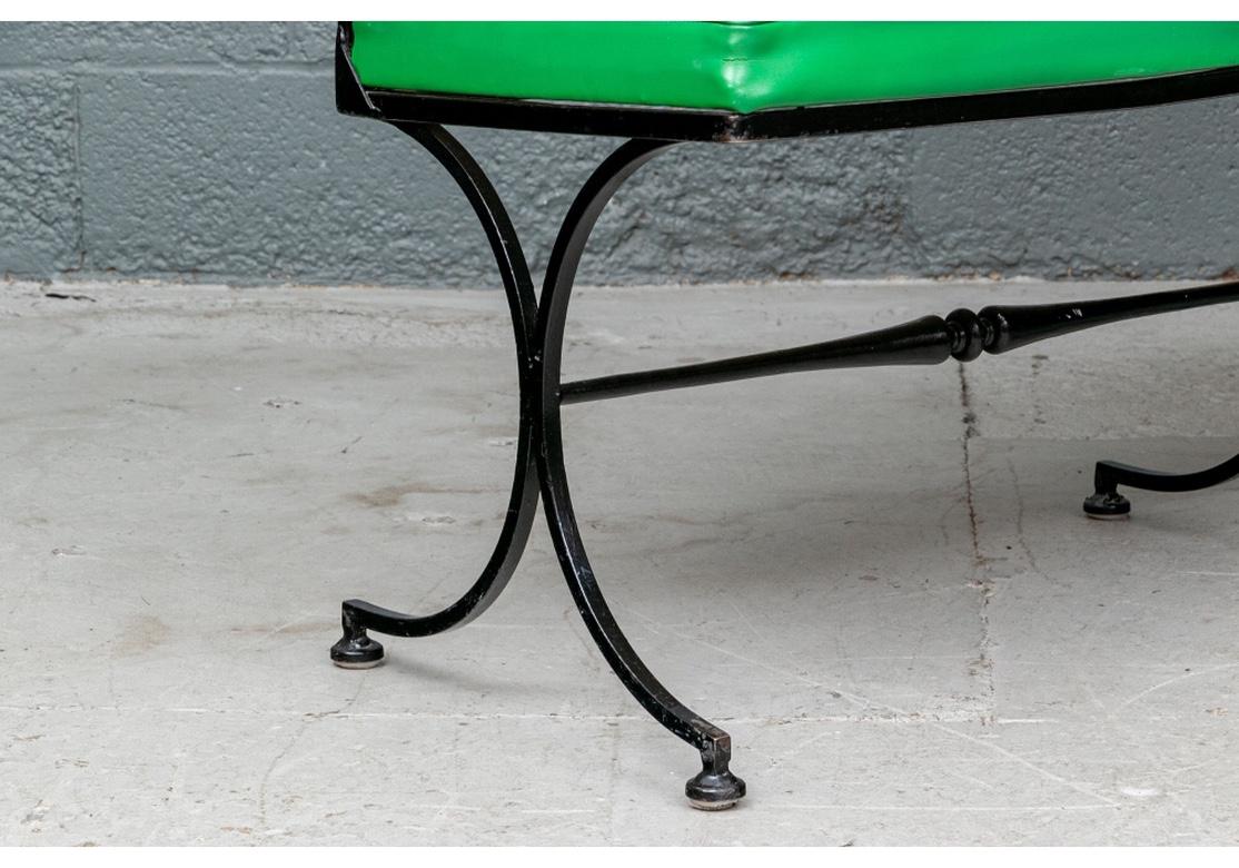 Mid-Century Modern Striking Pair of Iron and Green Vinyl Benches After Tommi Parzinger For Sale