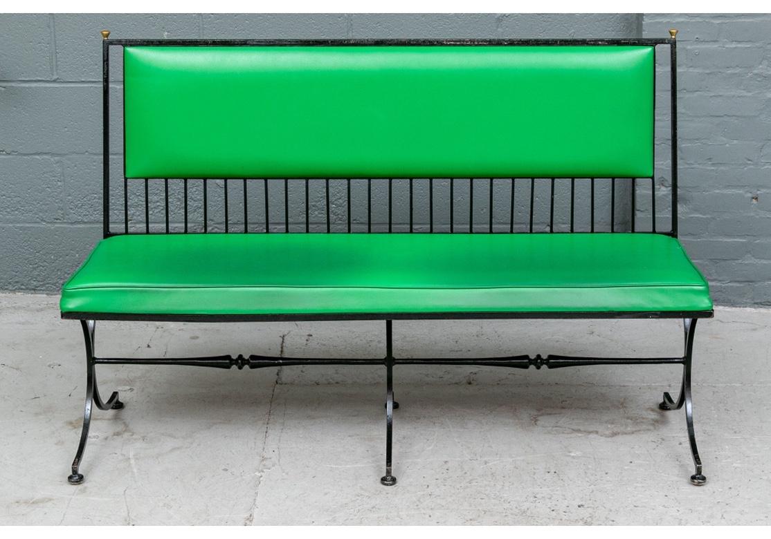 Mid-20th Century Striking Pair of Iron and Green Vinyl Benches After Tommi Parzinger For Sale