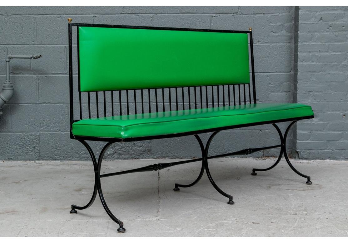 Striking Pair of Iron and Green Vinyl Benches After Tommi Parzinger For Sale 3
