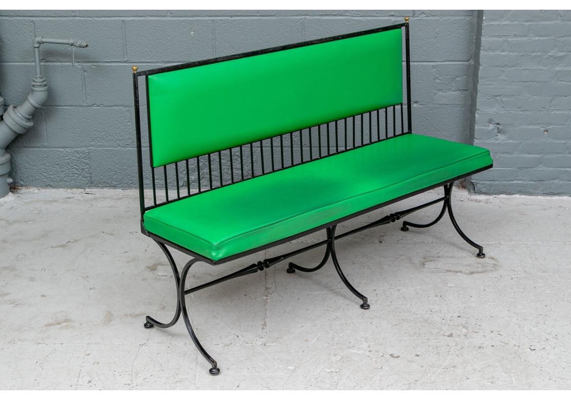 Striking Pair of Iron and Green Vinyl Benches After Tommi Parzinger For Sale 4