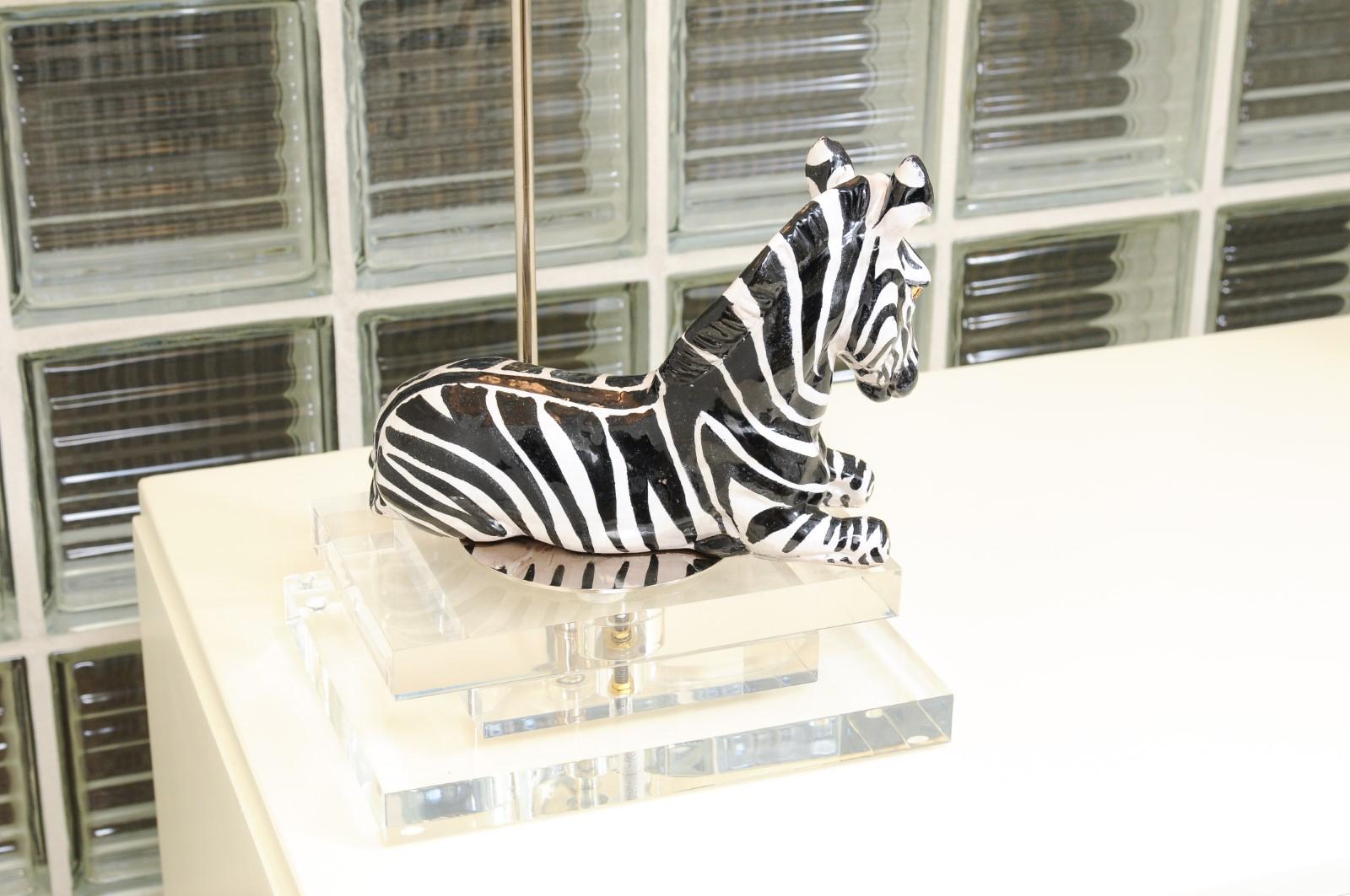 Striking Pair of Italian Zebra Sculptures, circa 1970, as Custom Lamps For Sale 7