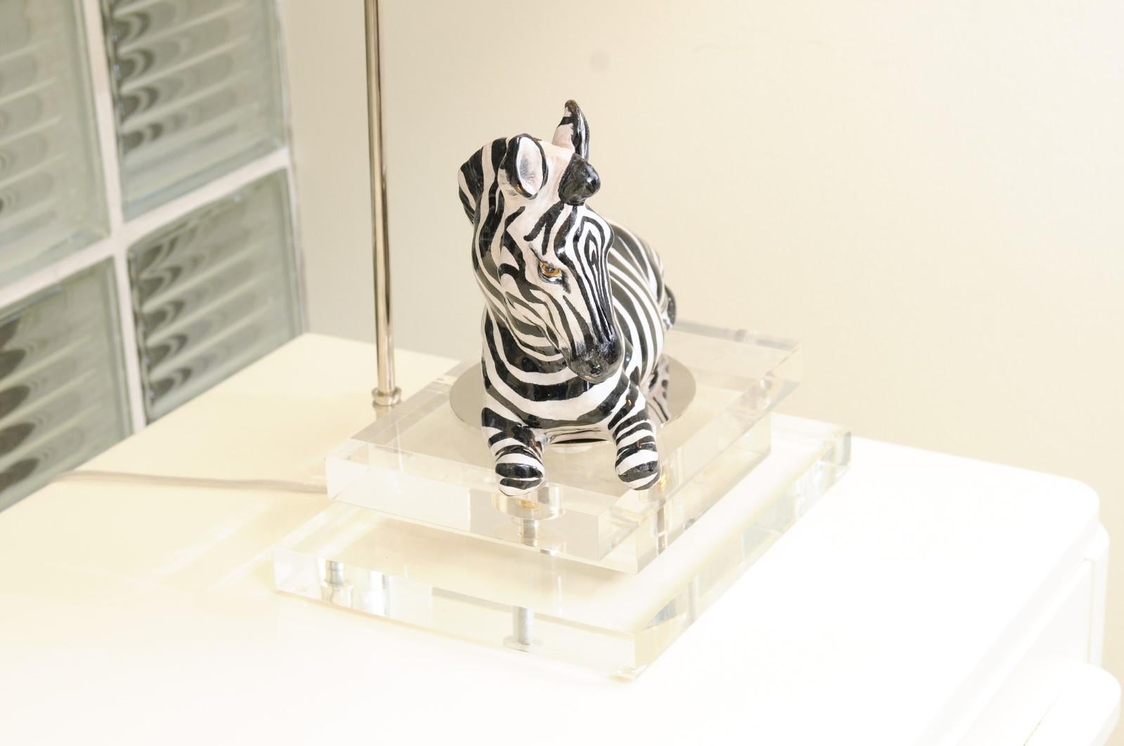 Striking Pair of Italian Zebra Sculptures, circa 1970, as Custom Lamps For Sale 1