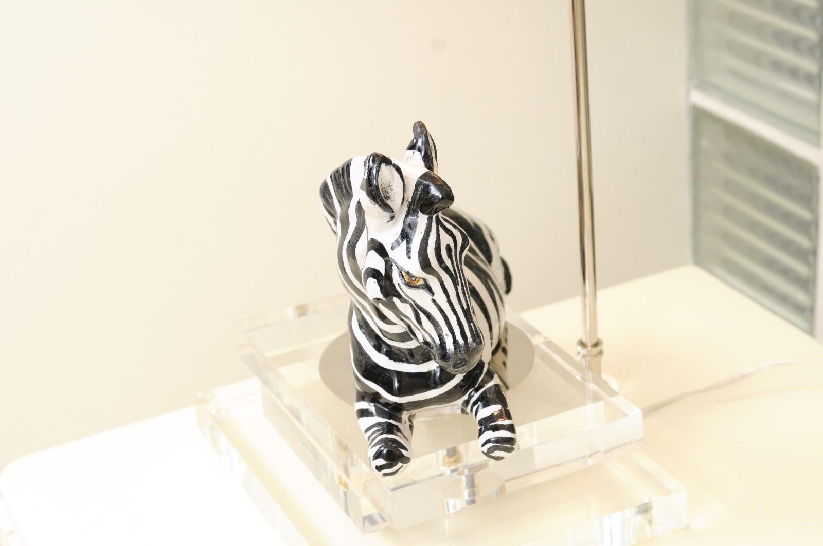 Striking Pair of Italian Zebra Sculptures, circa 1970, as Custom Lamps For Sale 2