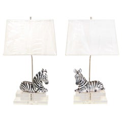 Vintage Striking Pair of Italian Zebra Sculptures, circa 1970, as Custom Lamps