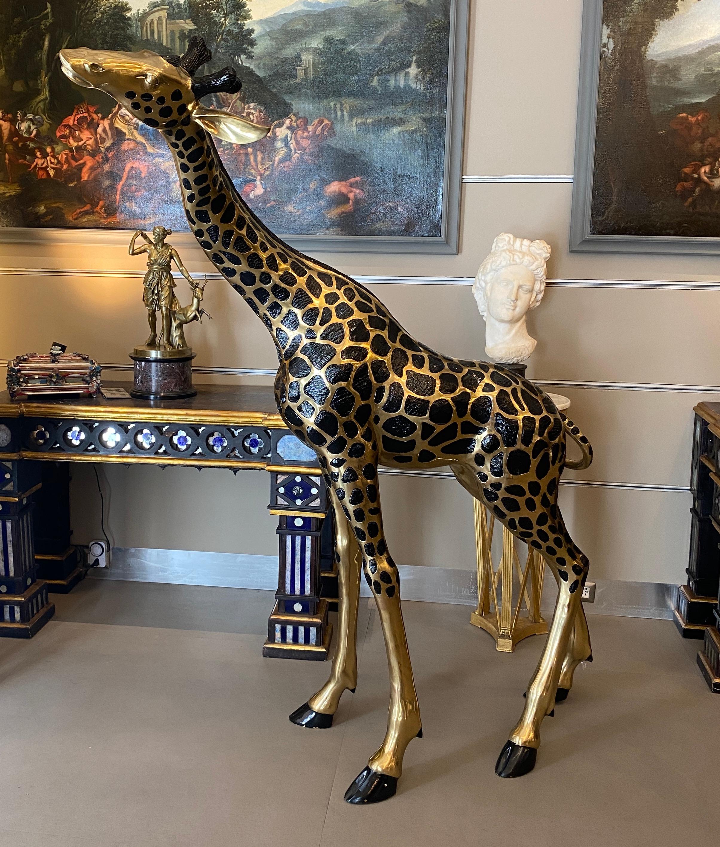 Striking Pair of Large Brass Sculptures of Giraffes  For Sale 3