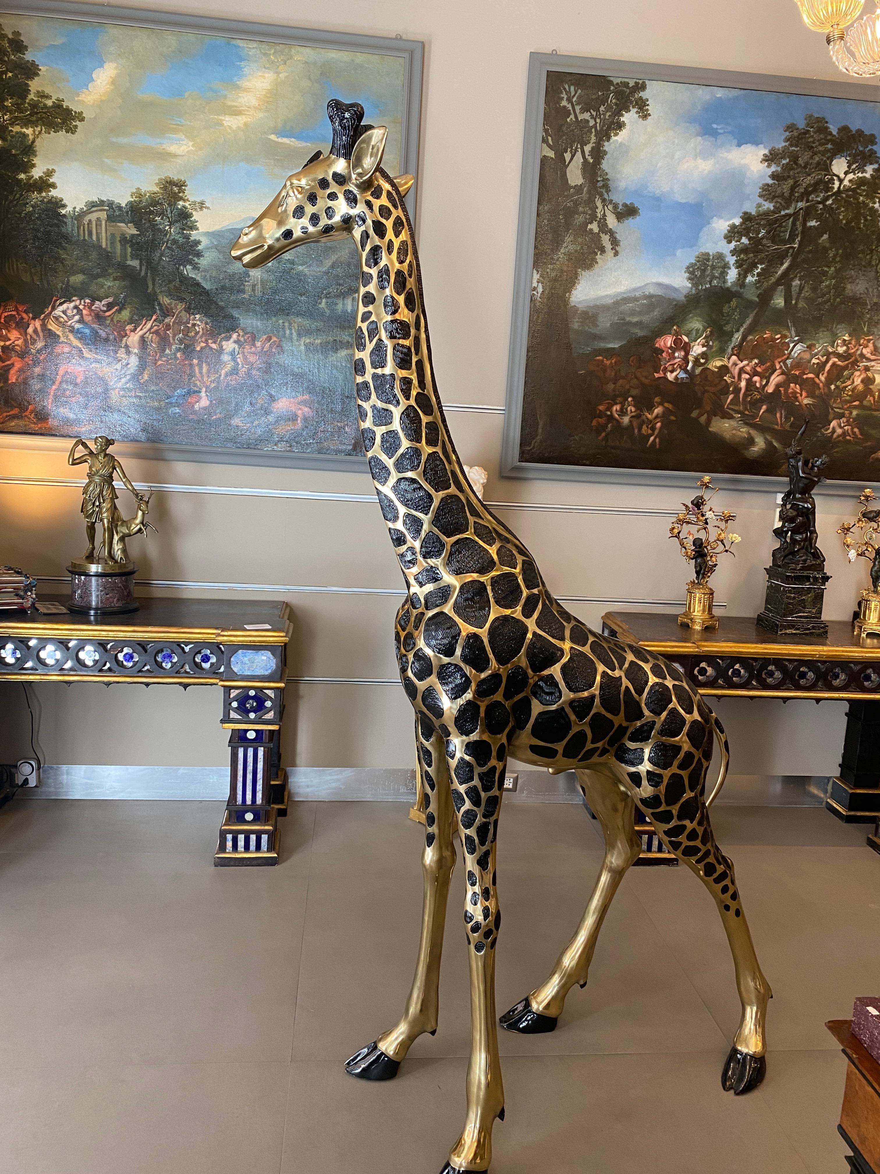 Modern Striking Pair of Large Brass Sculptures of Giraffes  For Sale