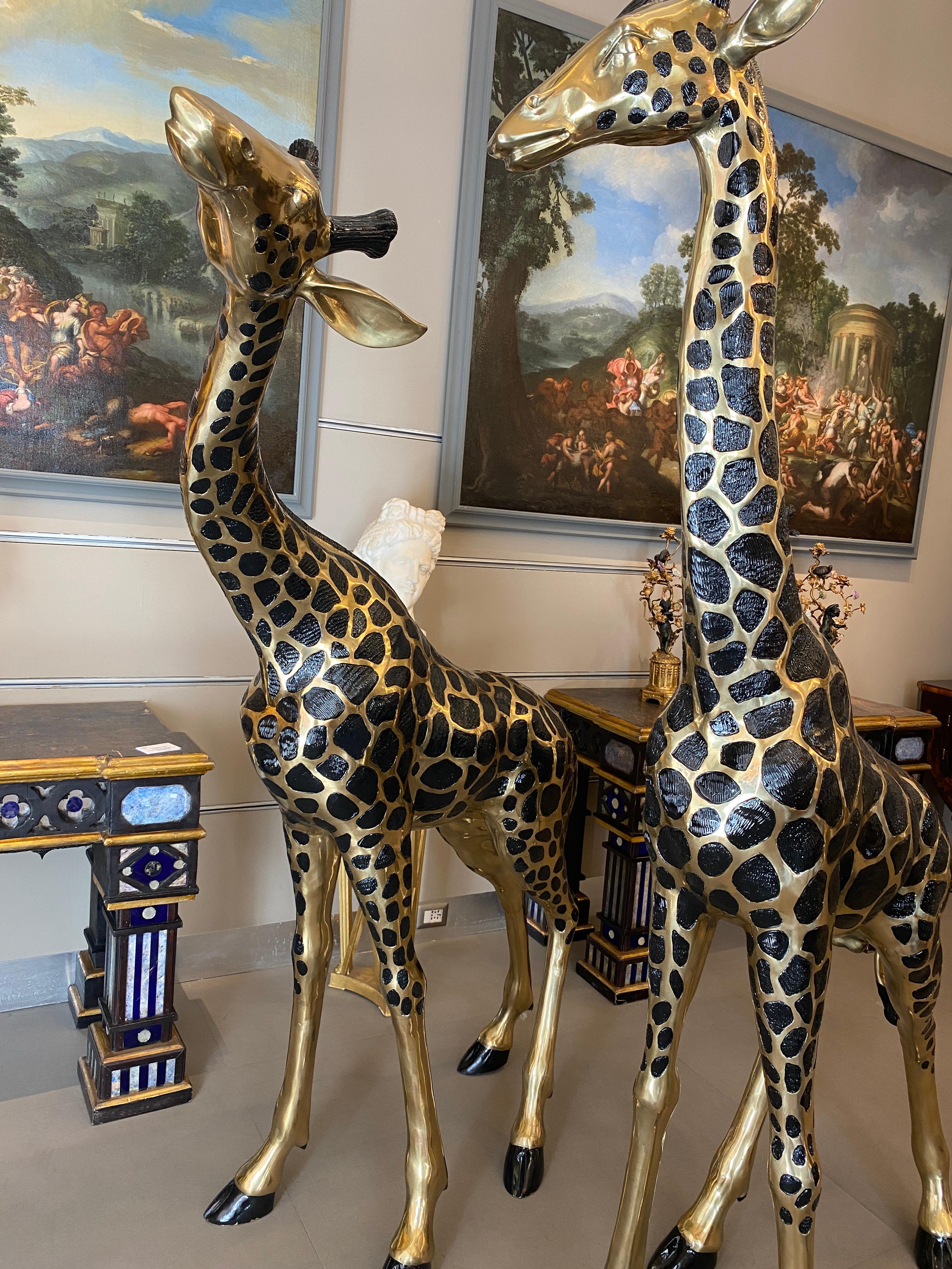 Late 20th Century Striking Pair of Large Brass Sculptures of Giraffes  For Sale