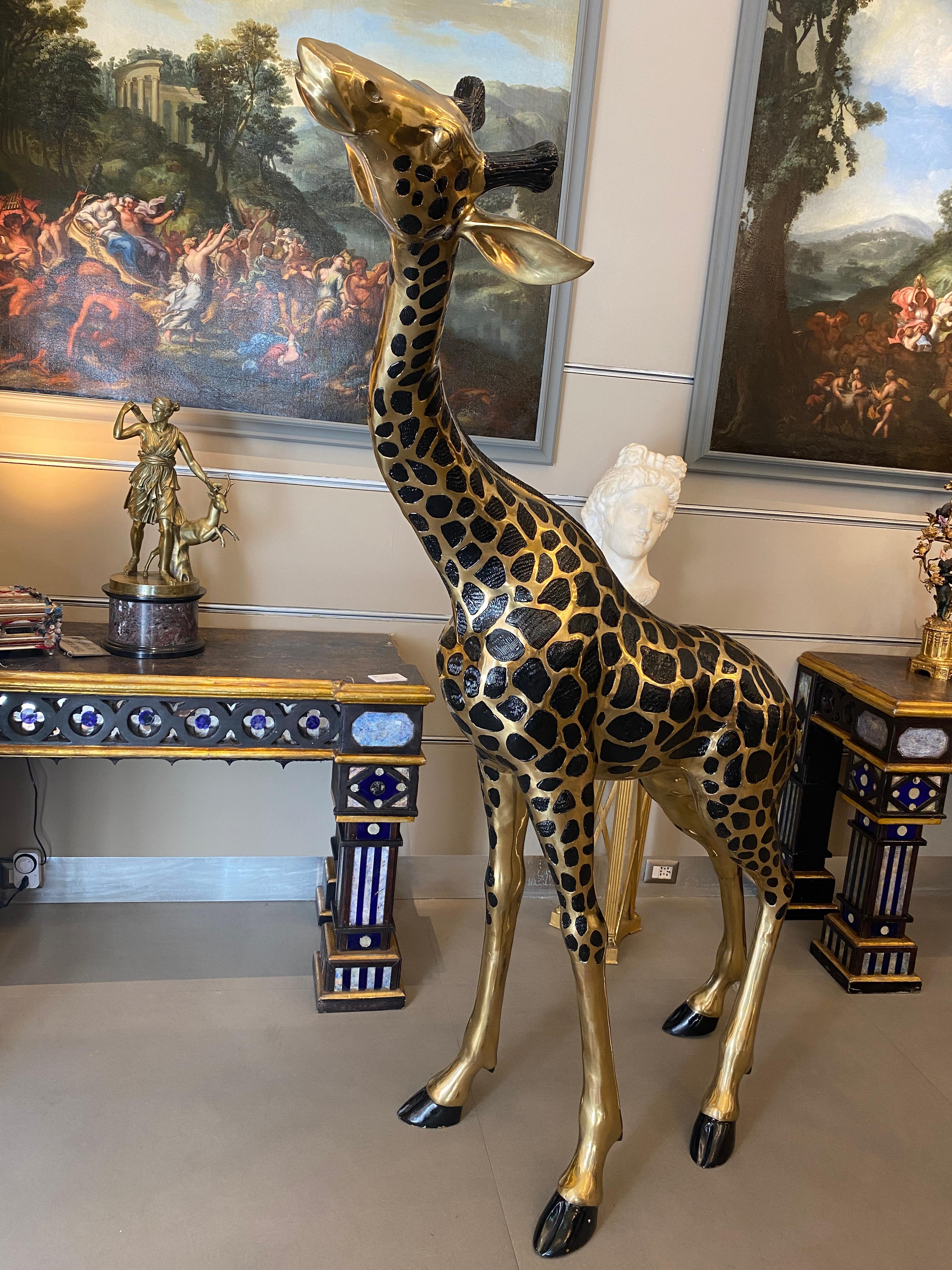 Striking Pair of Large Brass Sculptures of Giraffes  For Sale 1