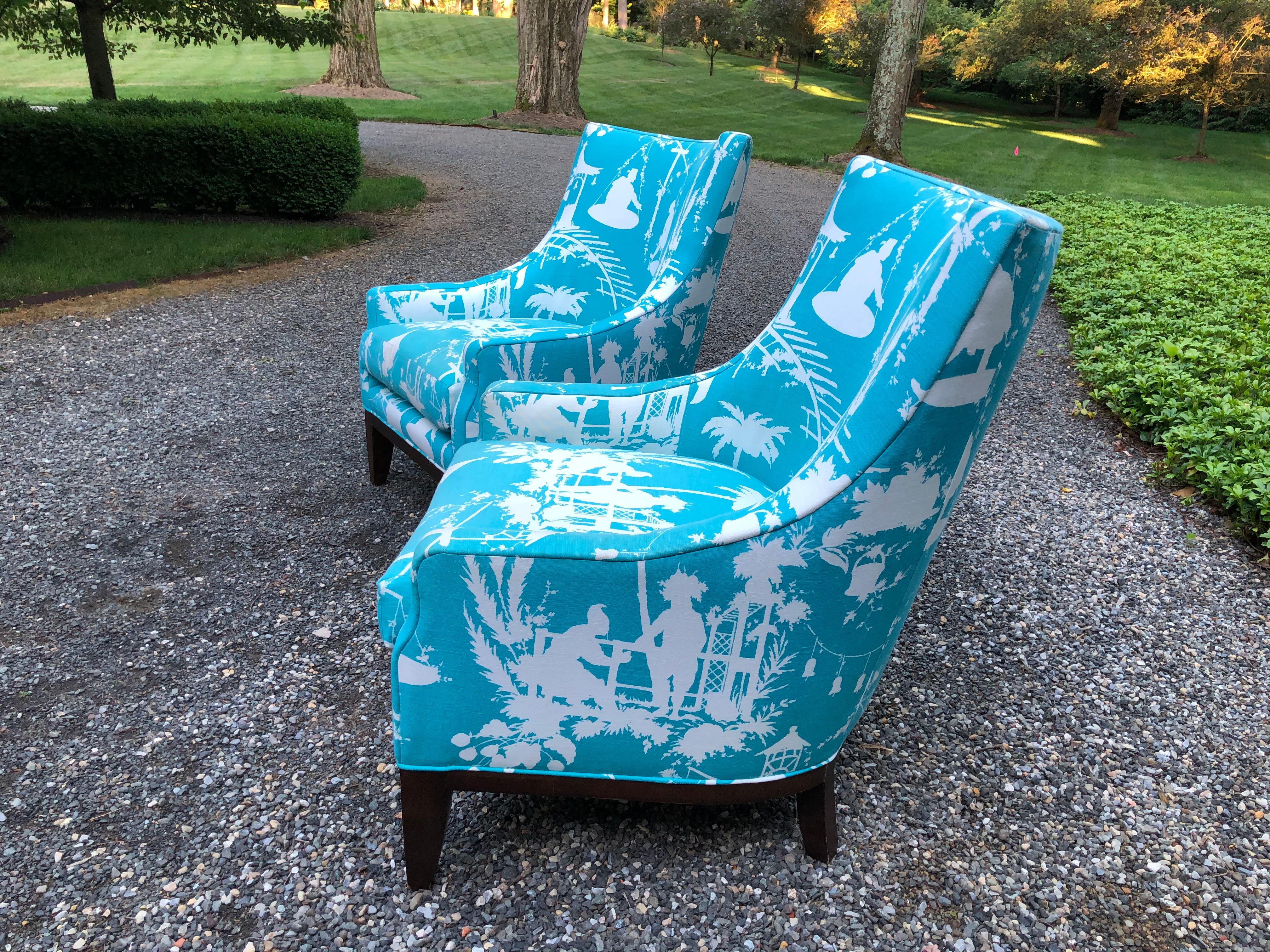 Striking Pair of Lee Jofa Fireside Club Chairs 2