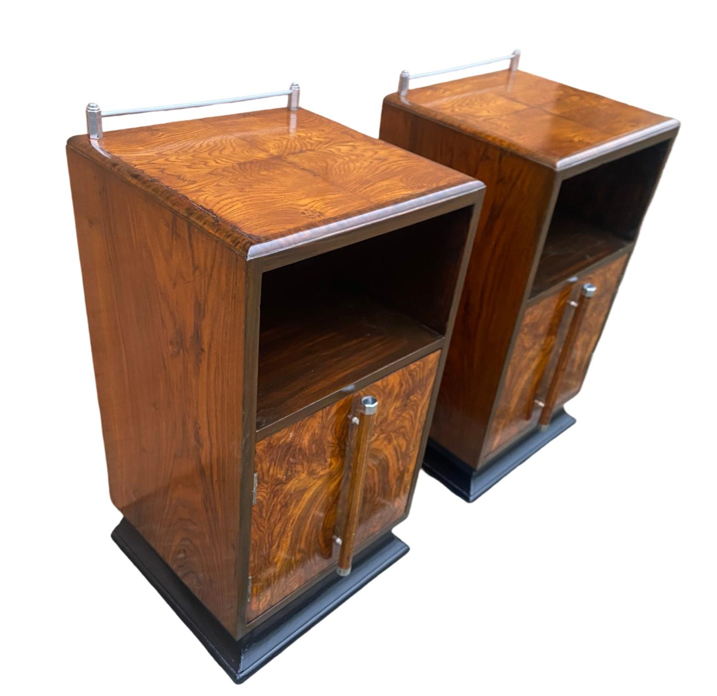 Striking pair of matching Art Deco Nightstands For Sale 11