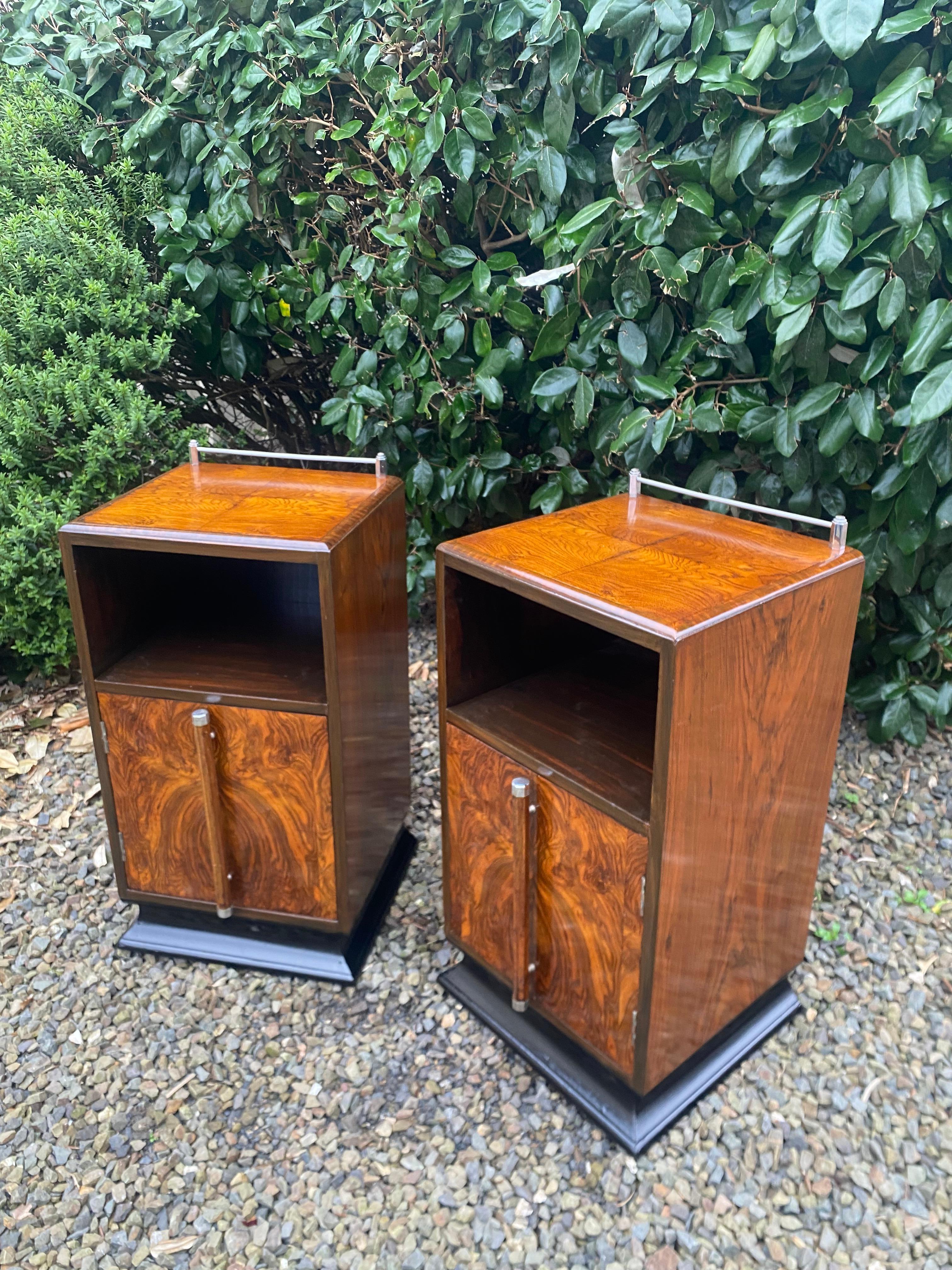 Striking pair of matching Art Deco Nightstands For Sale 12